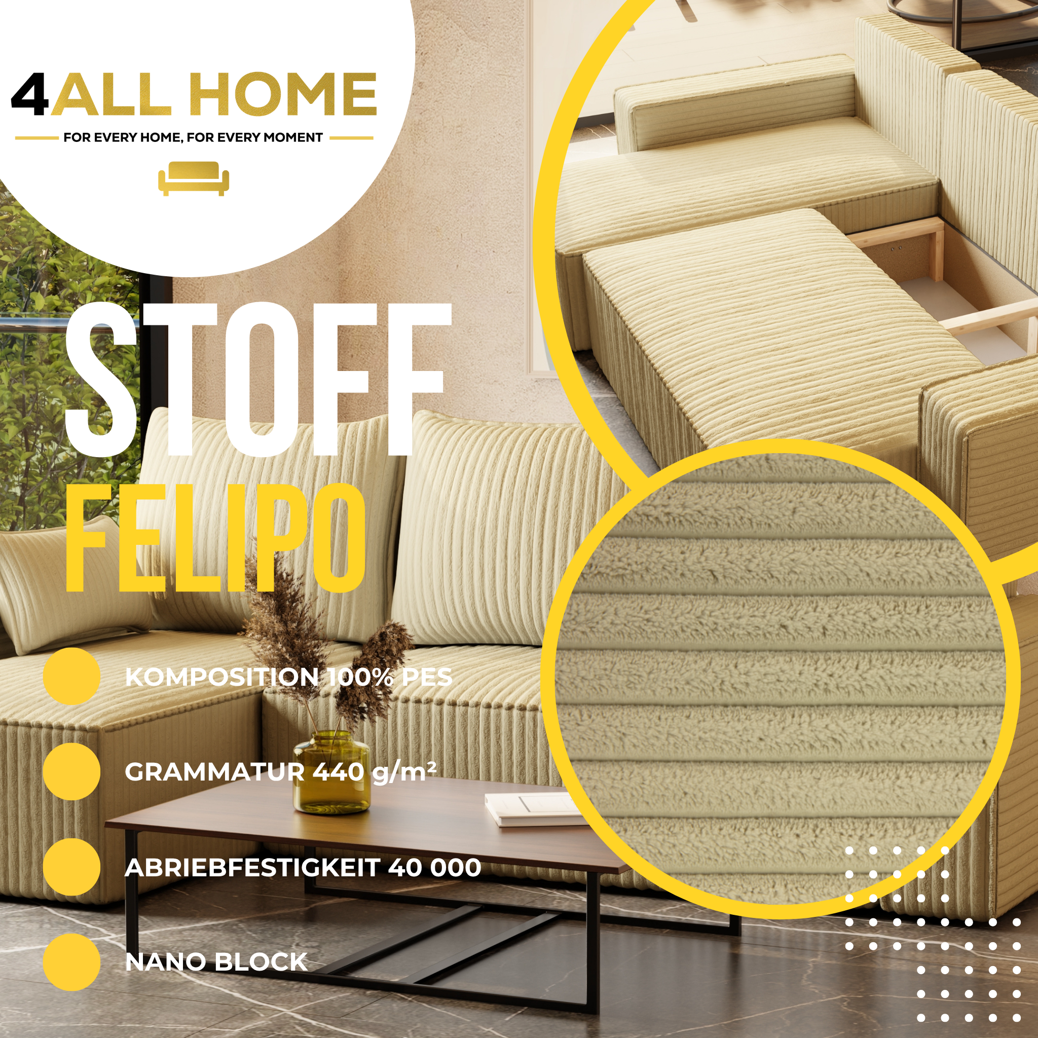 Ecksofa mit Schlaffunktion Tobi Cord Felipo