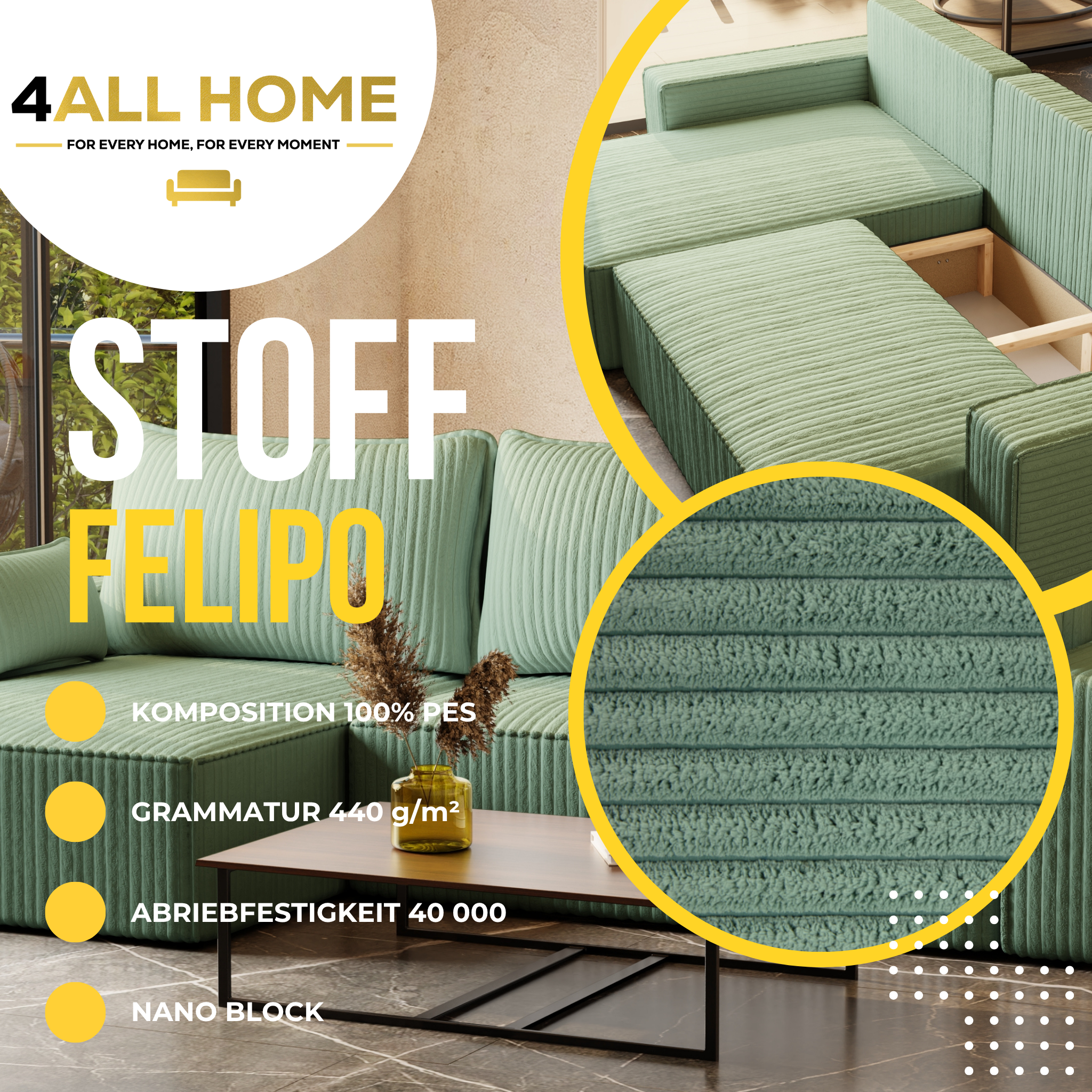 XL Ecksofa mit Schlaffunktion Tobi Cord Felipo