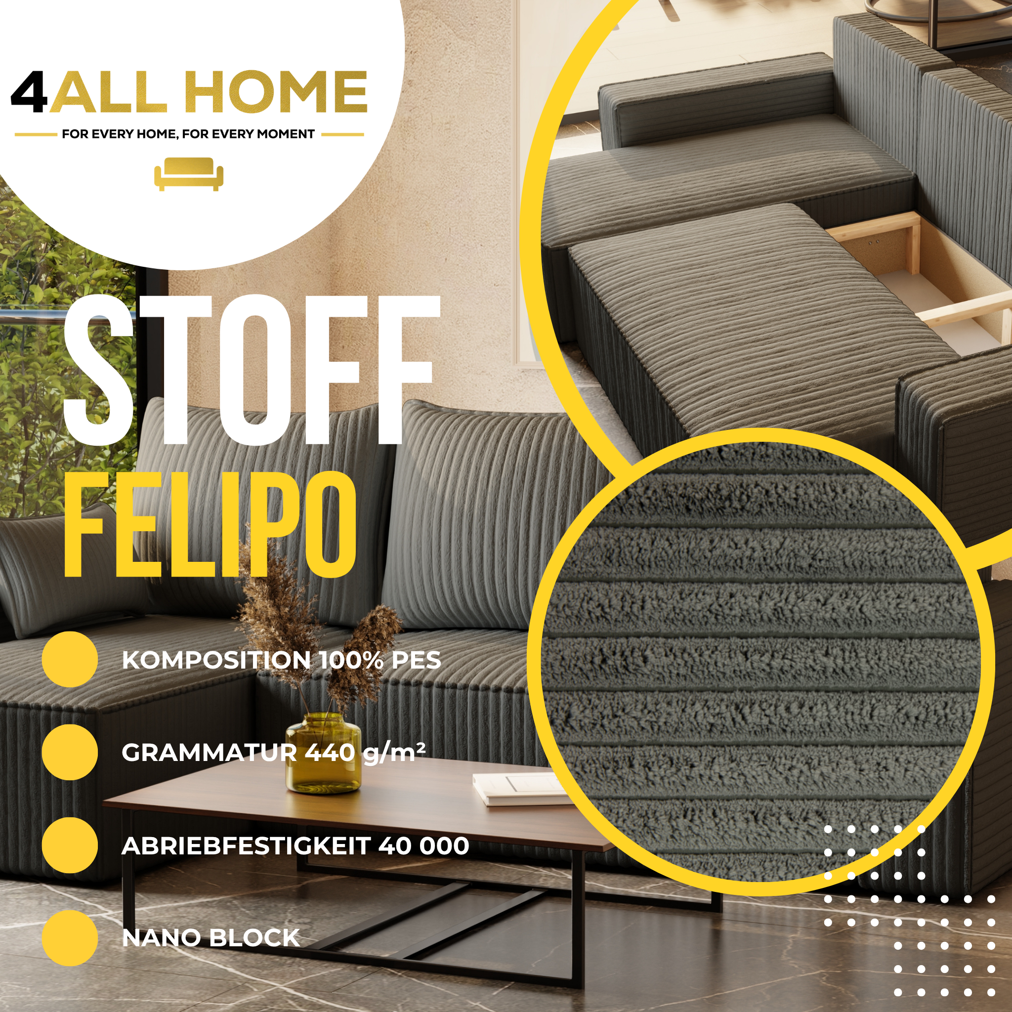 Ecksofa mit Schlaffunktion Tobi Cord Felipo