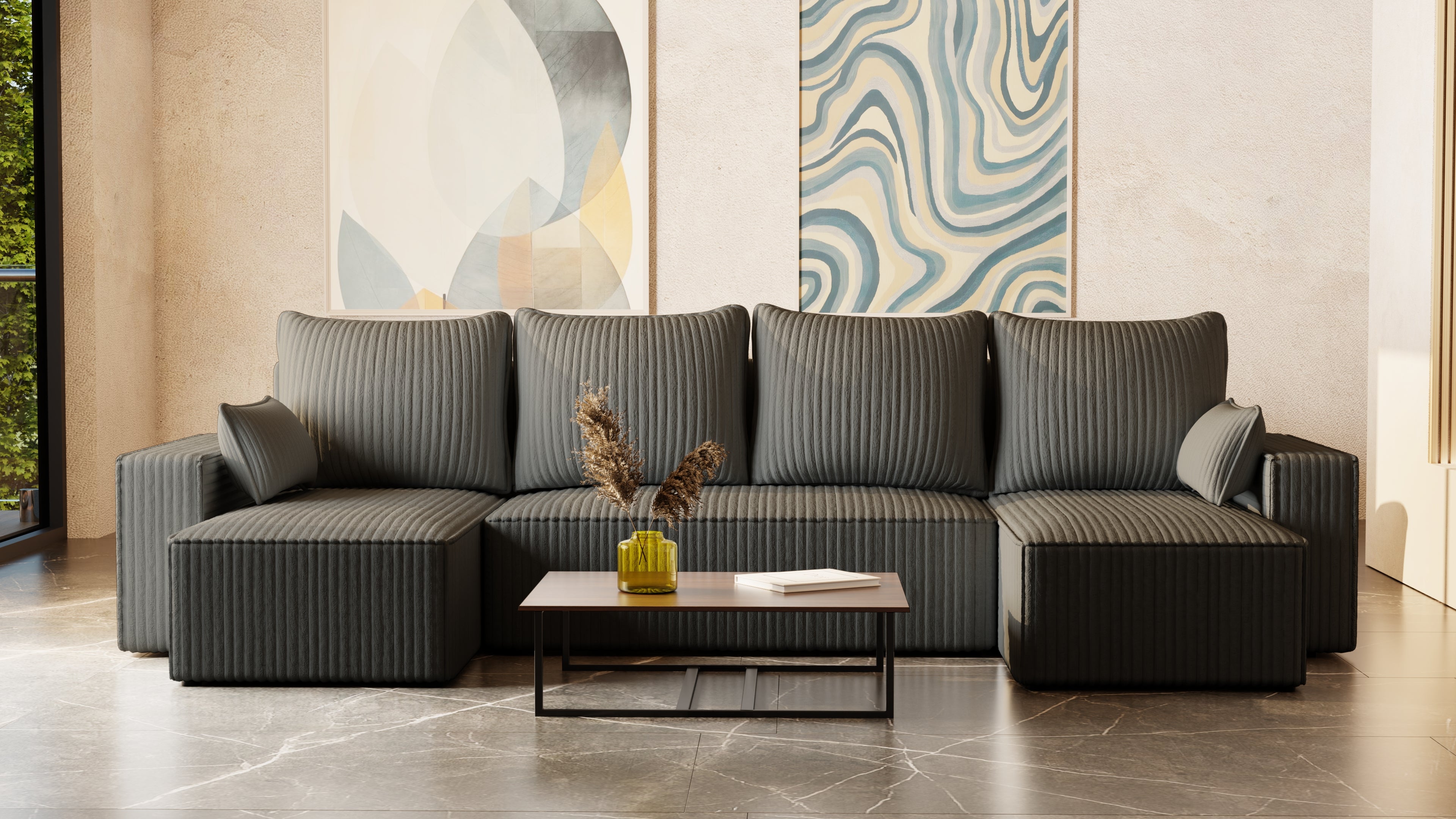 U Ecksofa mit Schlaffunktion Tobi Cord Felipo