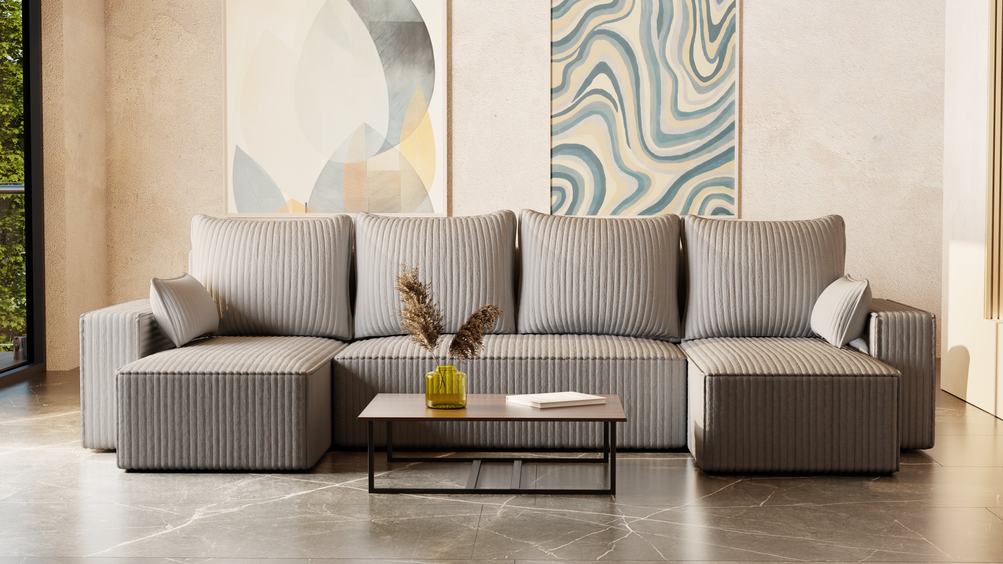 U Ecksofa mit Schlaffunktion Tobi Cord Felipo