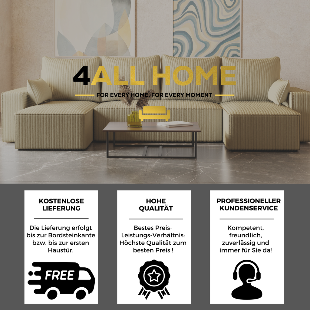 U Ecksofa mit Schlaffunktion Tobi Cord Felipo