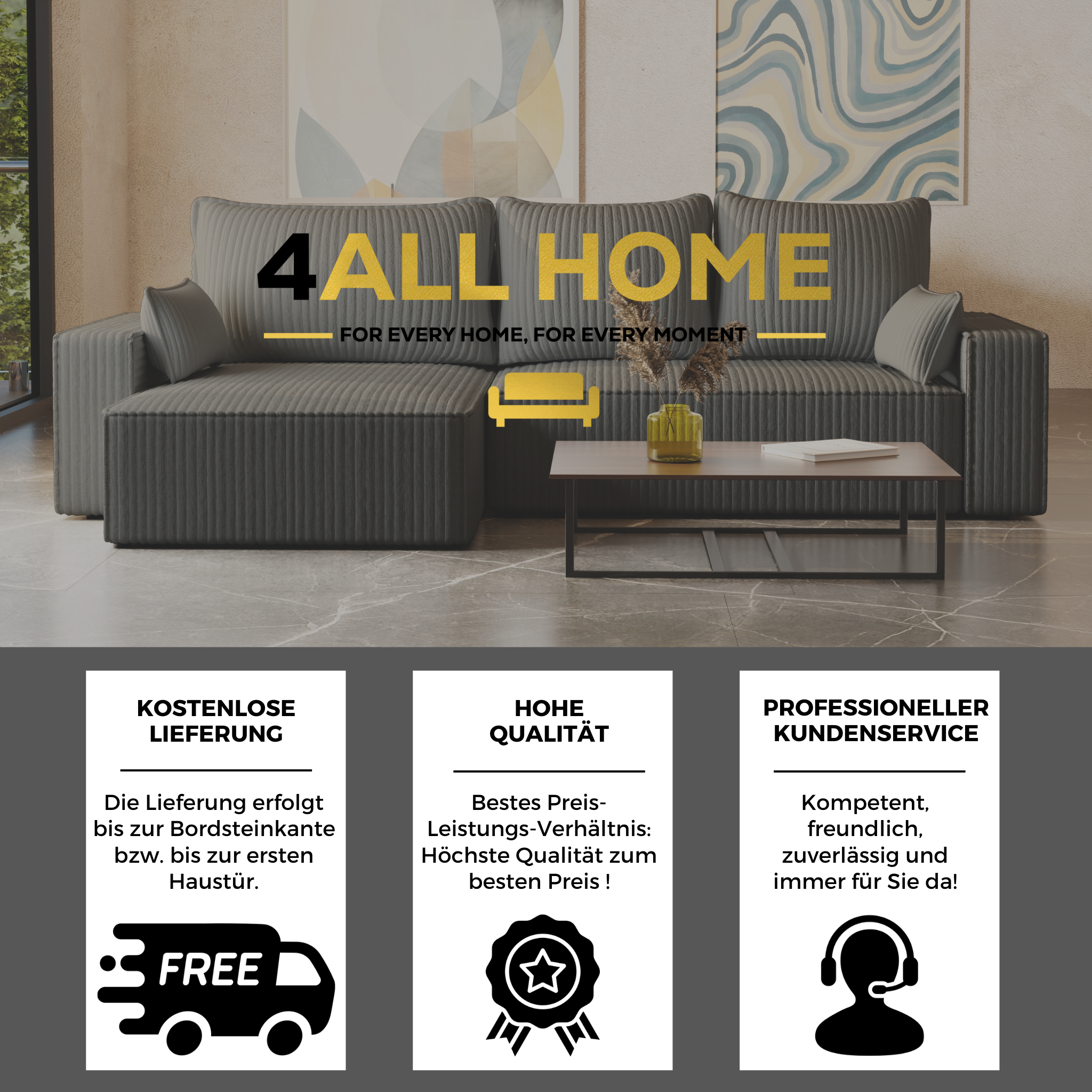 XL Ecksofa mit Schlaffunktion Tobi Cord Felipo