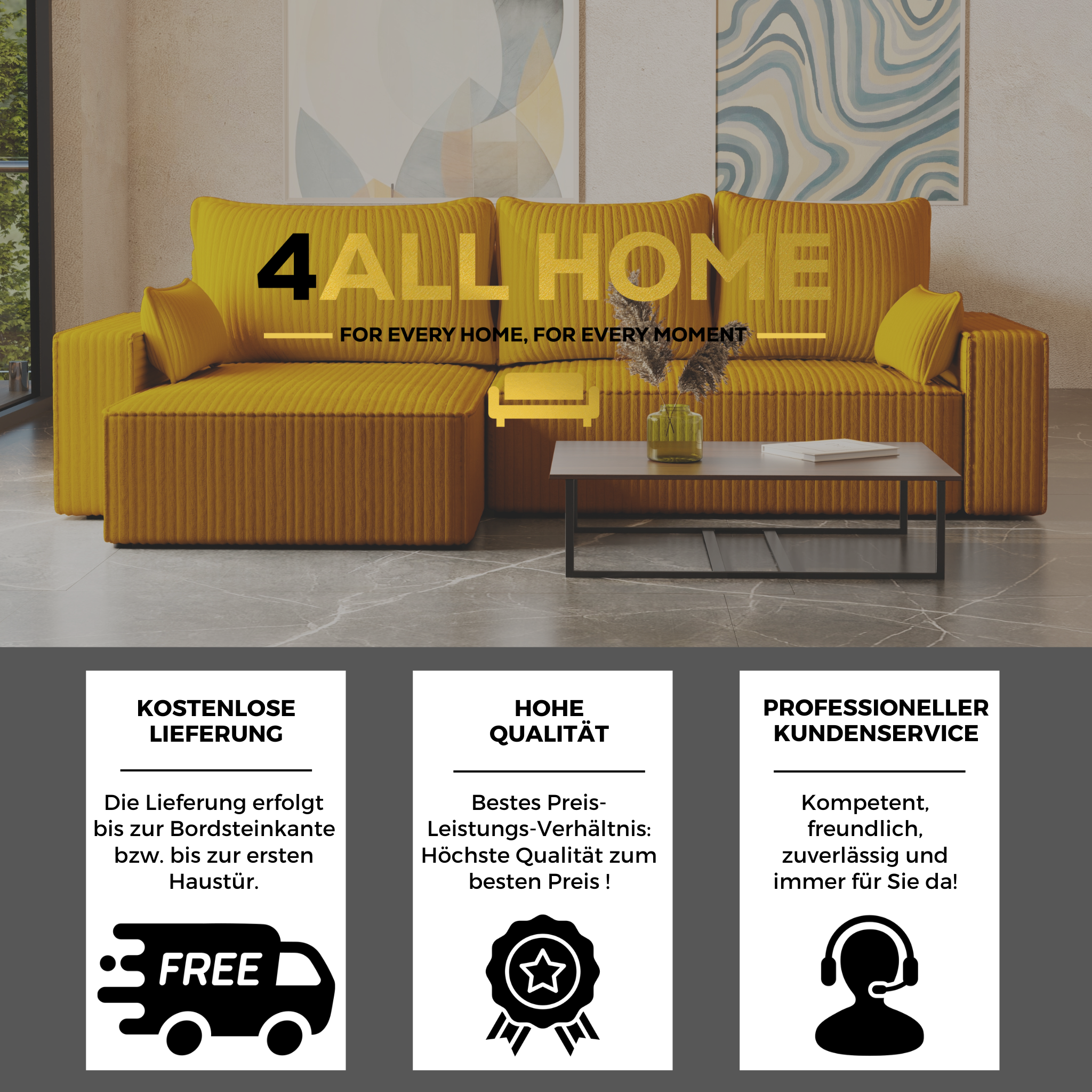 XL Ecksofa mit Schlaffunktion Tobi Cord Felipo