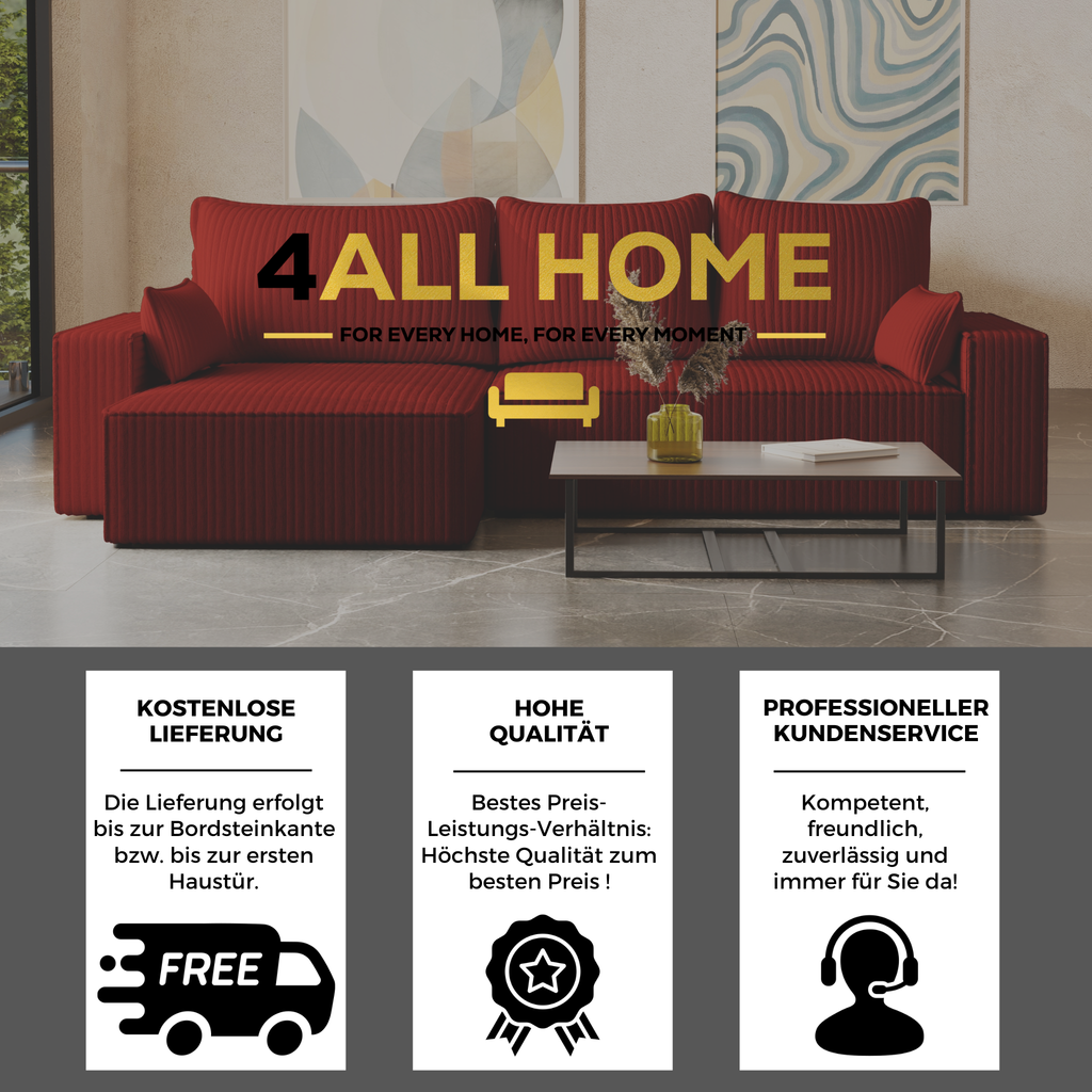 XL Ecksofa mit Schlaffunktion Tobi Cord Felipo