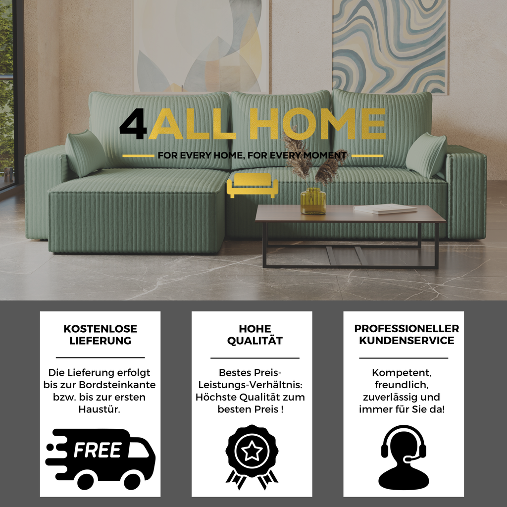 XL Ecksofa mit Schlaffunktion Tobi Cord Felipo