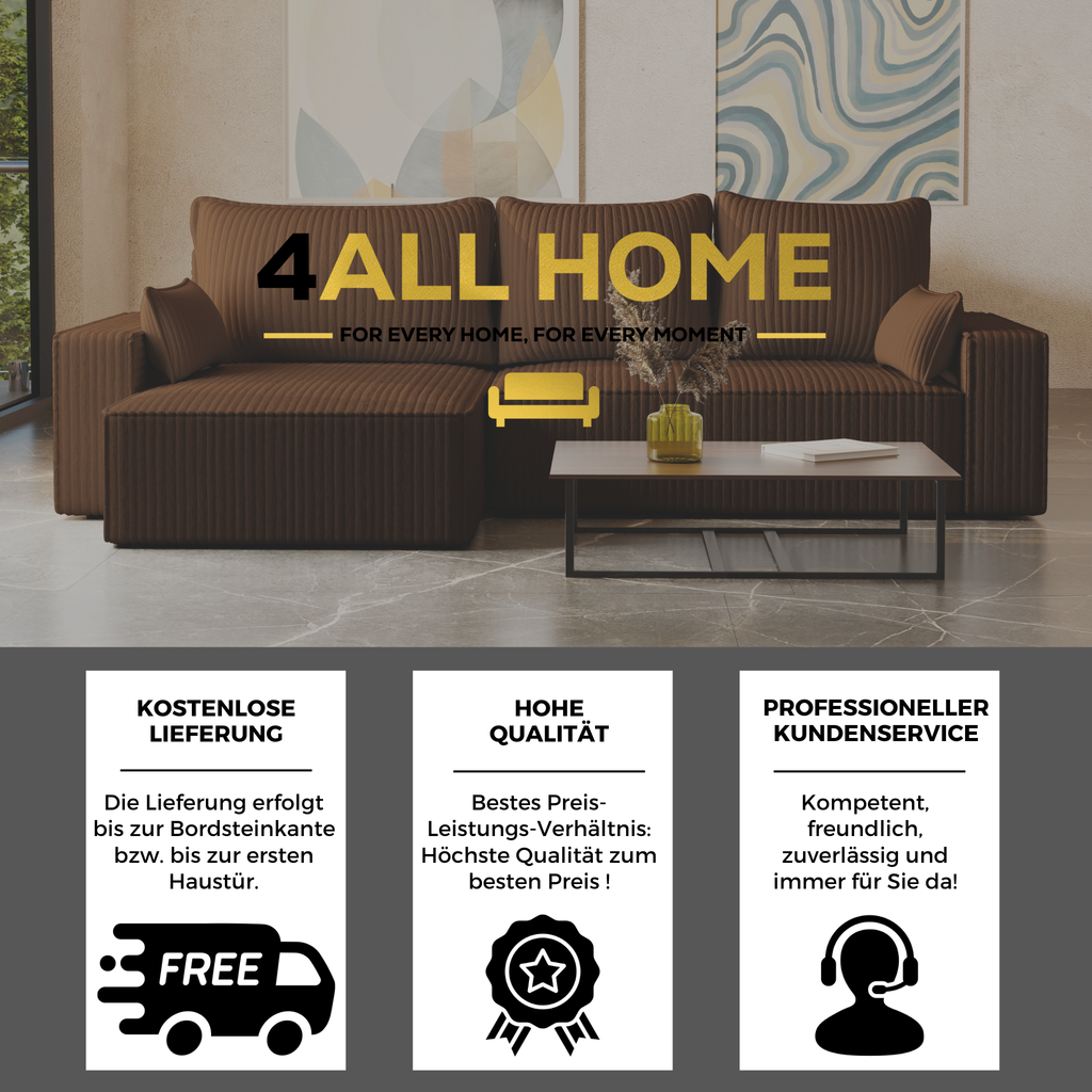 XL Ecksofa mit Schlaffunktion Tobi Cord Felipo