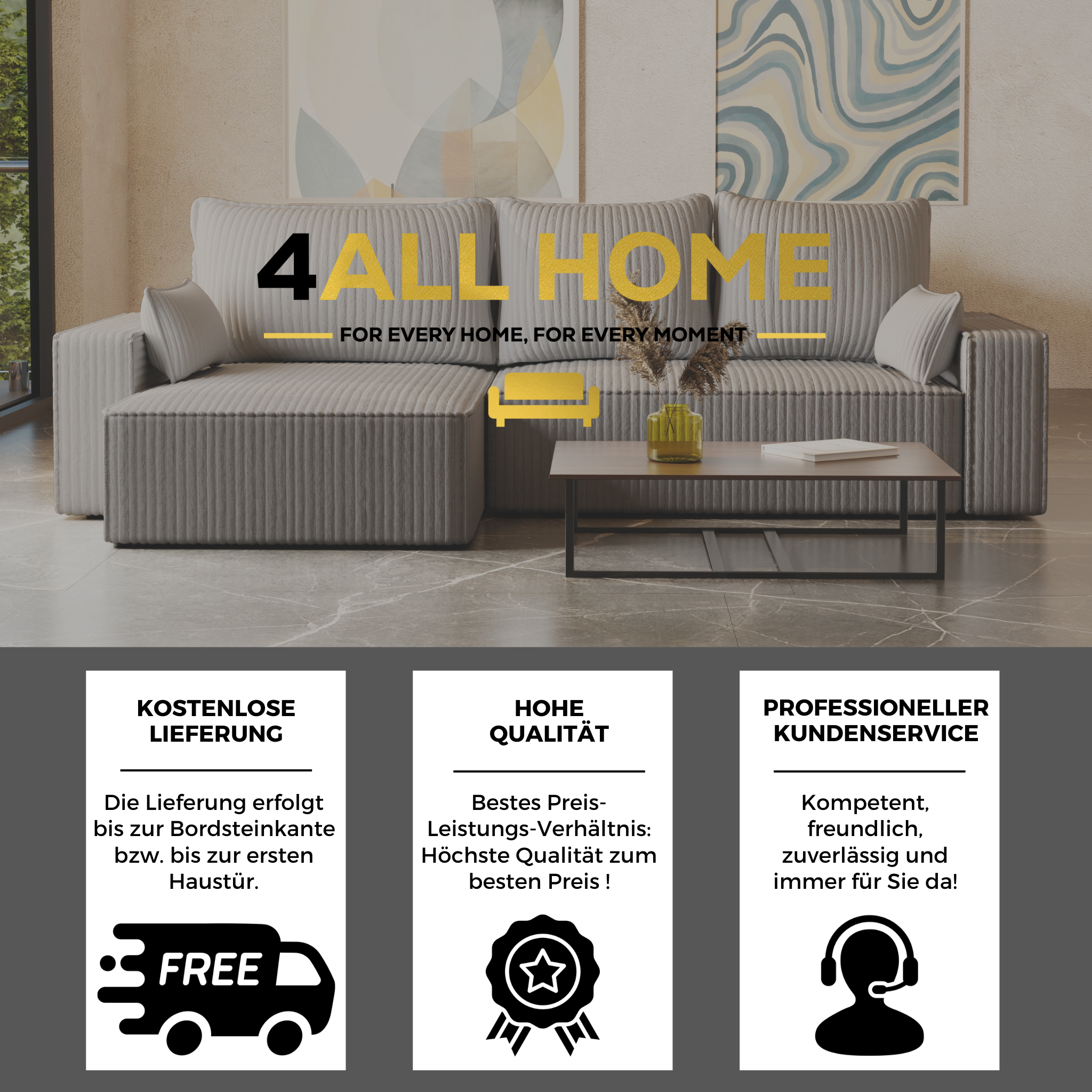 XL Ecksofa mit Schlaffunktion Tobi Cord Felipo