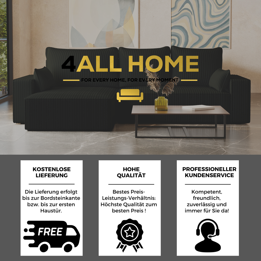 XL Ecksofa mit Schlaffunktion Tobi Cord Felipo