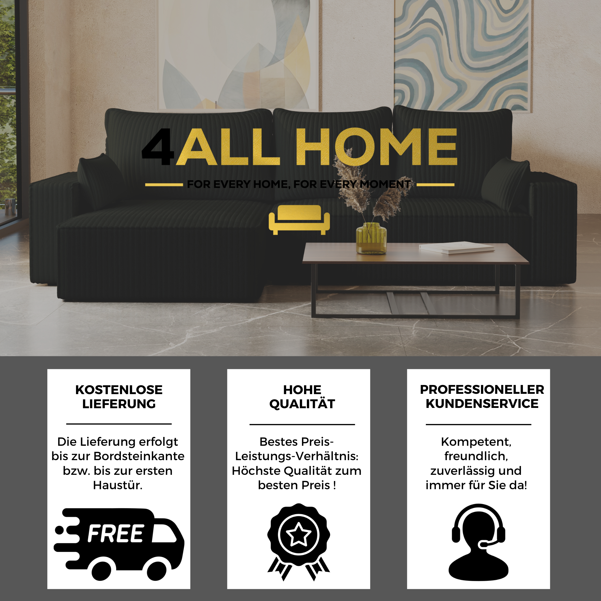 XL Ecksofa mit Schlaffunktion Tobi Cord Felipo