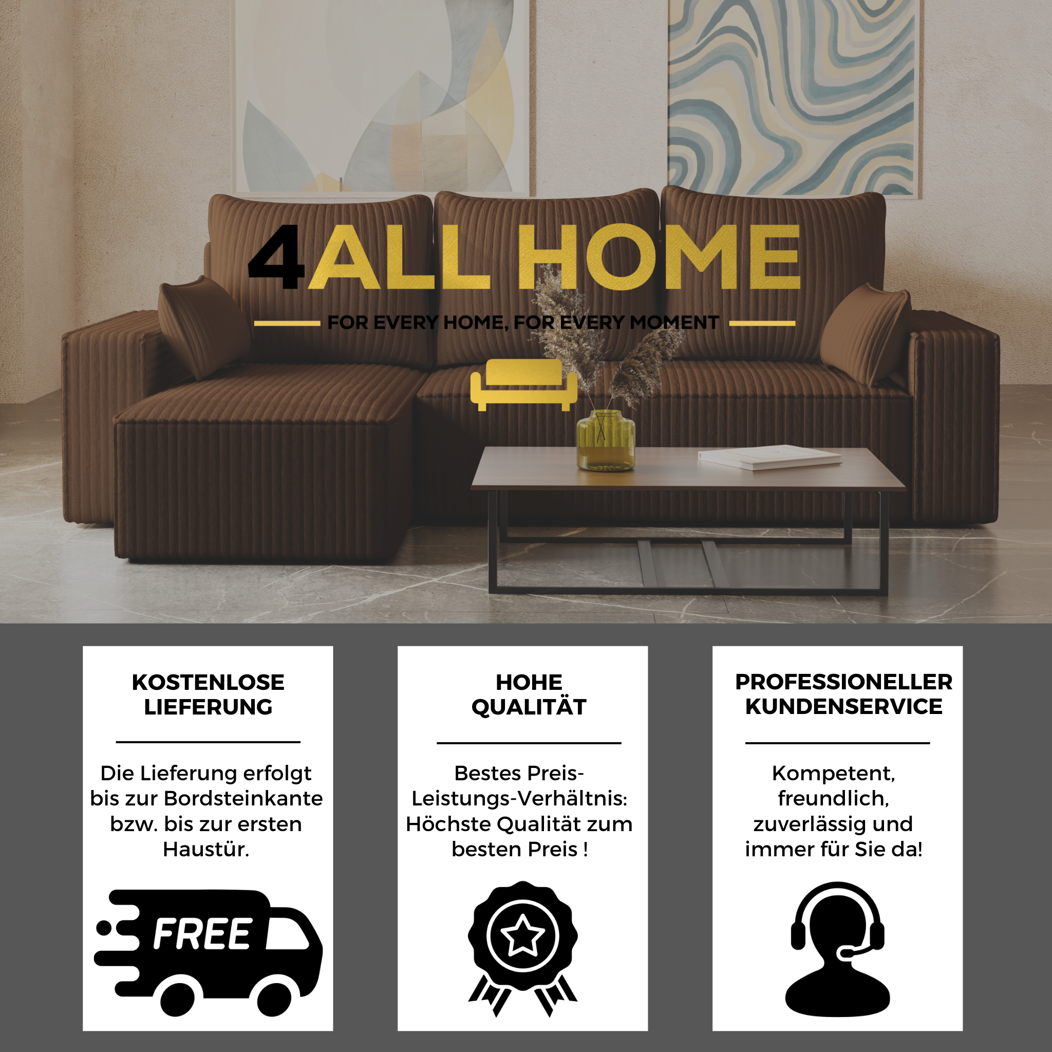 Ecksofa mit Schlaffunktion Tobi Cord Felipo