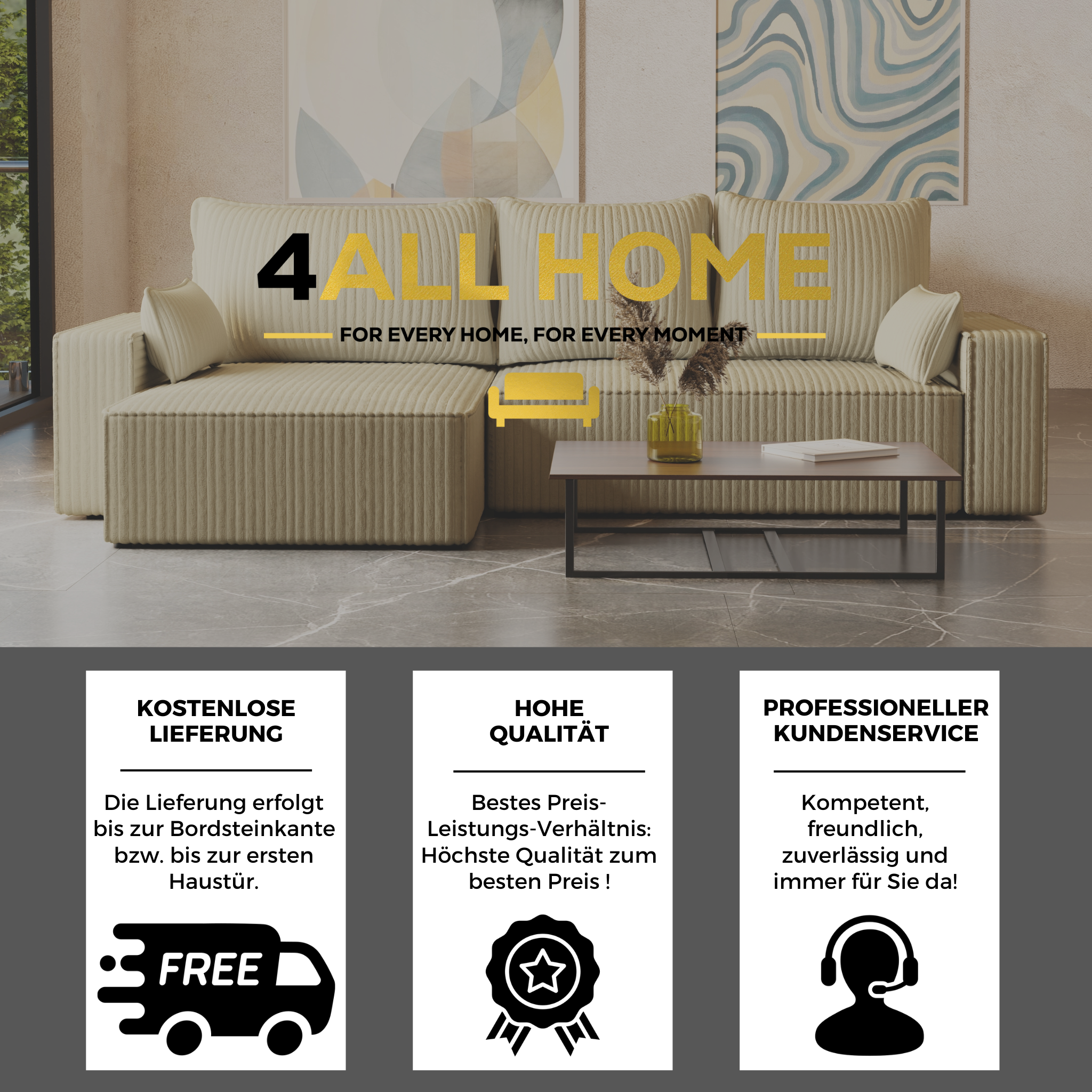 XL Ecksofa mit Schlaffunktion Tobi Cord Felipo