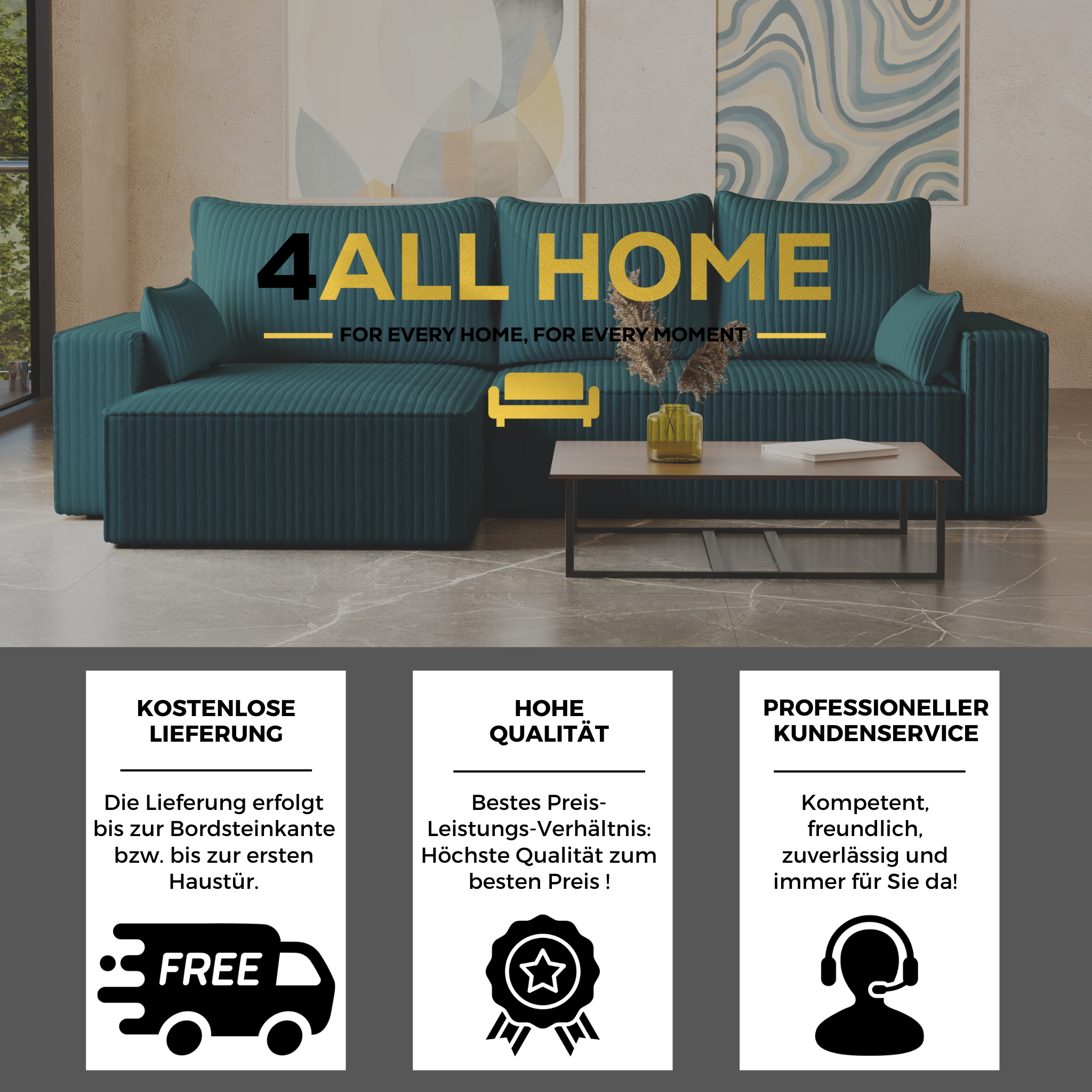 XL Ecksofa mit Schlaffunktion Tobi Cord Felipo