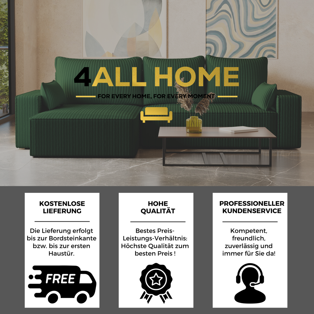 XL Ecksofa mit Schlaffunktion Tobi Cord Felipo