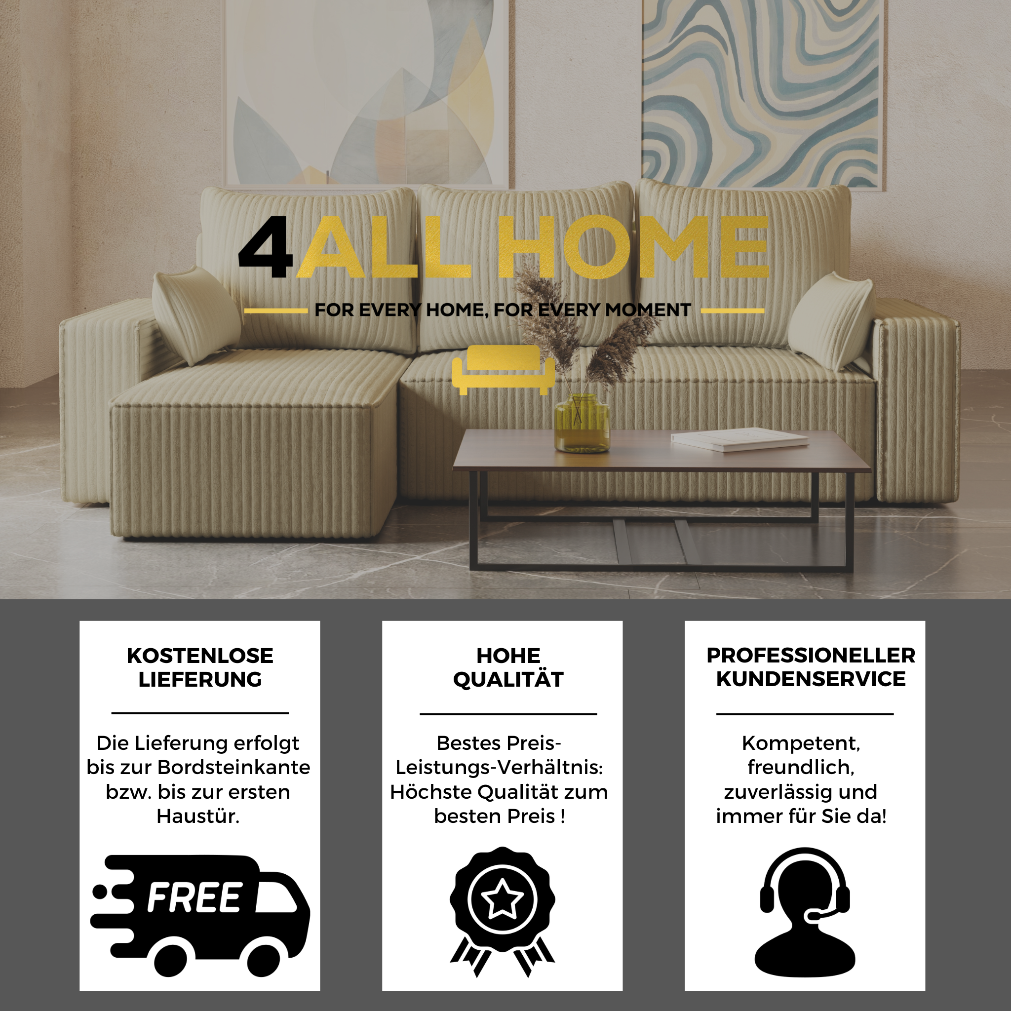 Ecksofa mit Schlaffunktion Tobi Cord Felipo