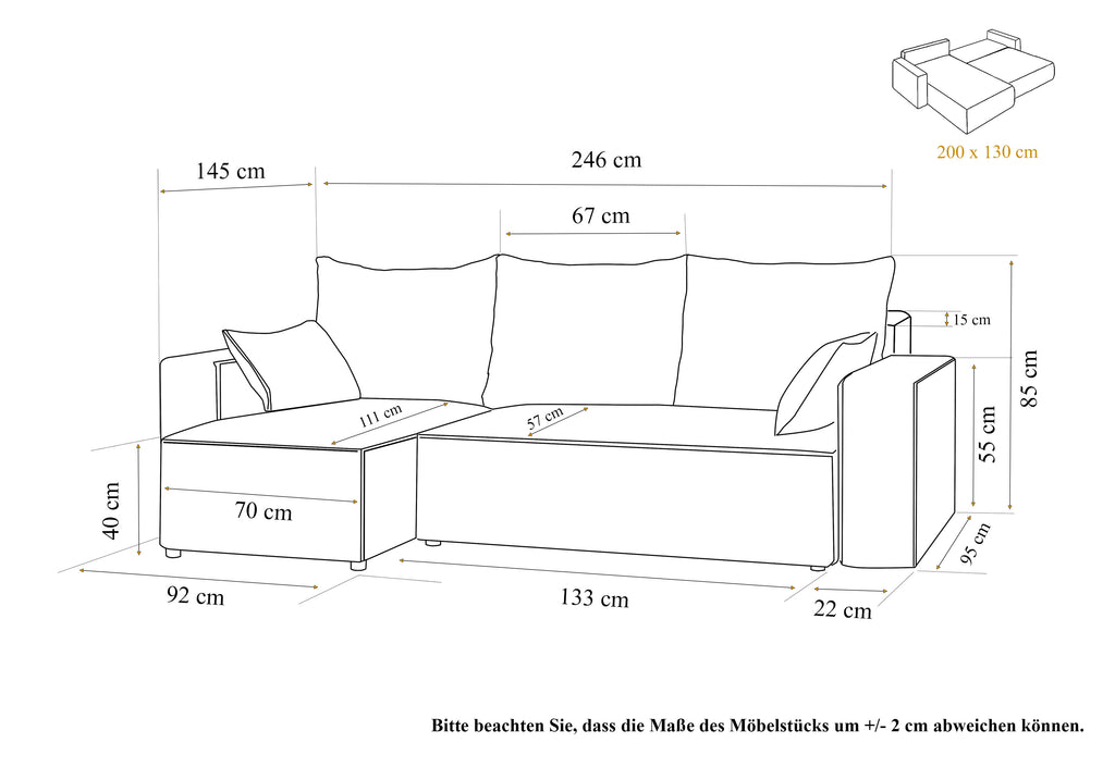 Ecksofa mit Schlaffunktion Tobi Cord Felipo