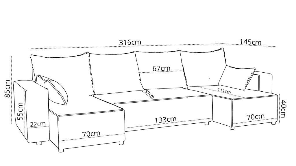 U Ecksofa mit Schlaffunktion Tobi Cord Felipo