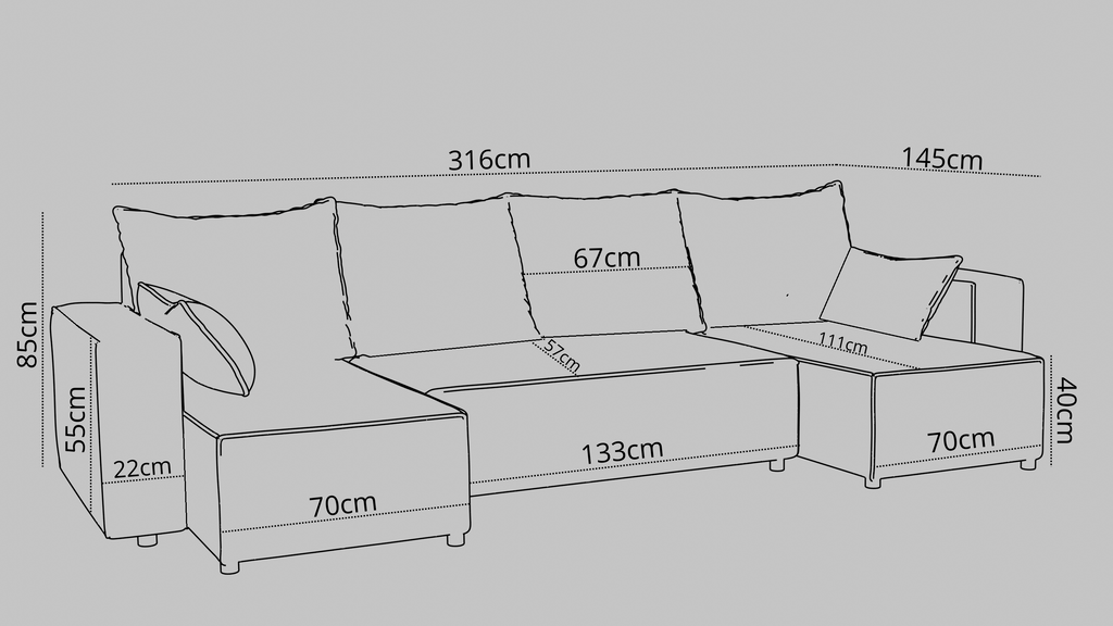 U Ecksofa mit Schlaffunktion Tobi Cord Felipo