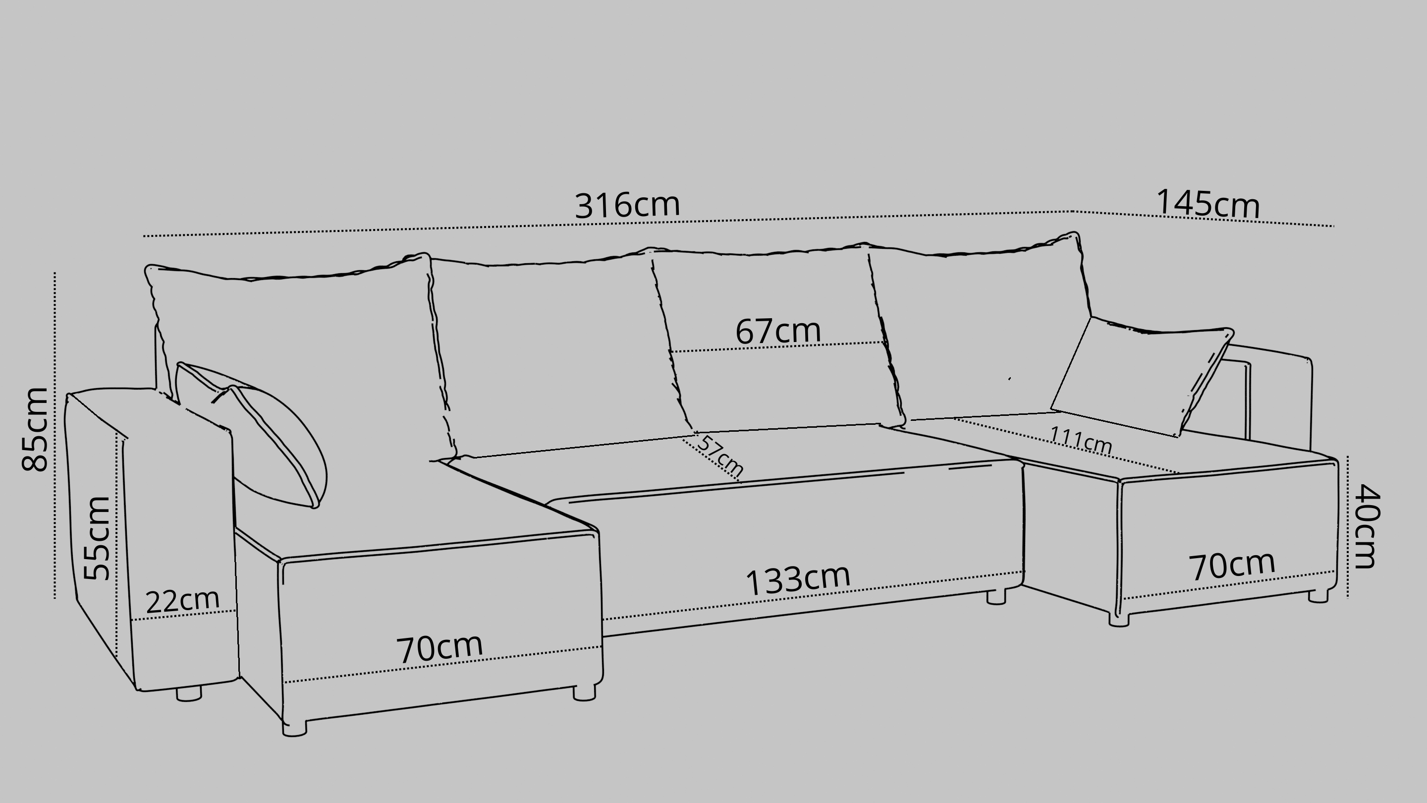 U Ecksofa mit Schlaffunktion Tobi Cord Felipo