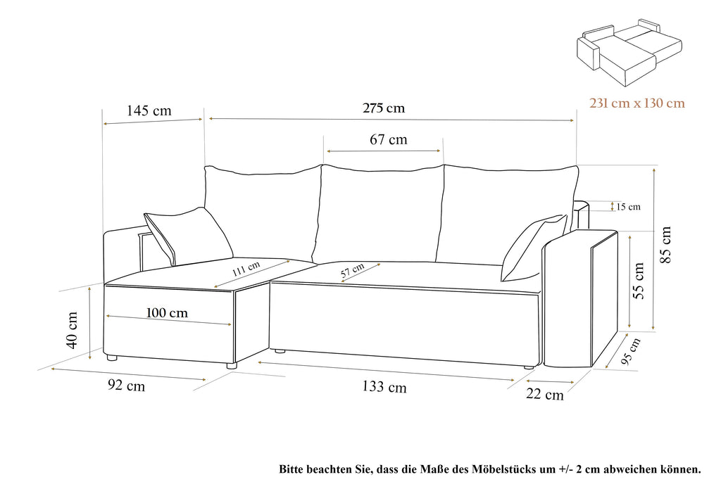 XL Ecksofa mit Schlaffunktion Tobi Cord Felipo