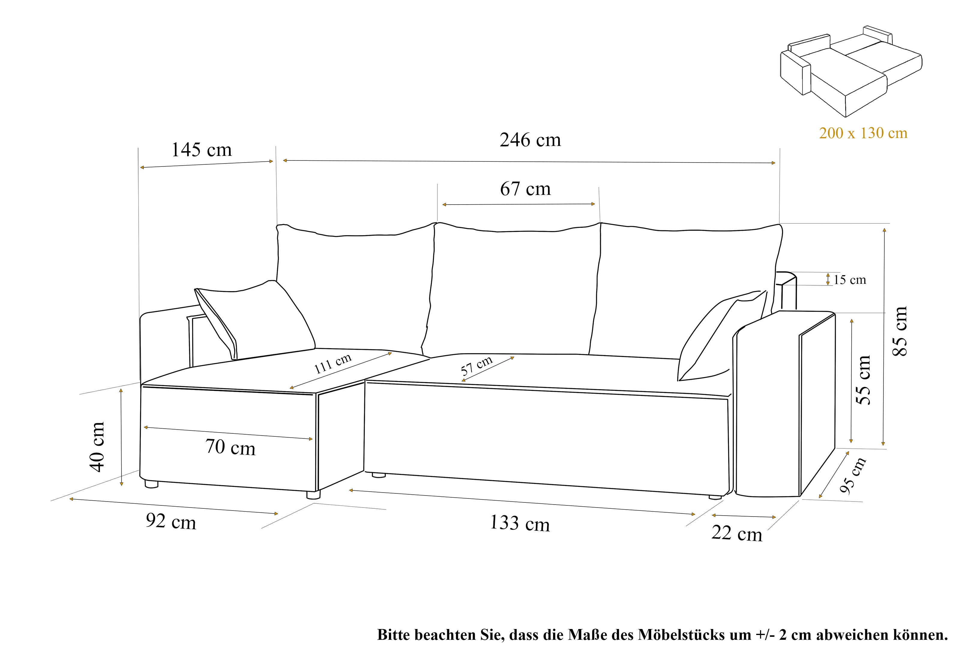 Ecksofa mit Schlaffunktion Tobi Cord Onega