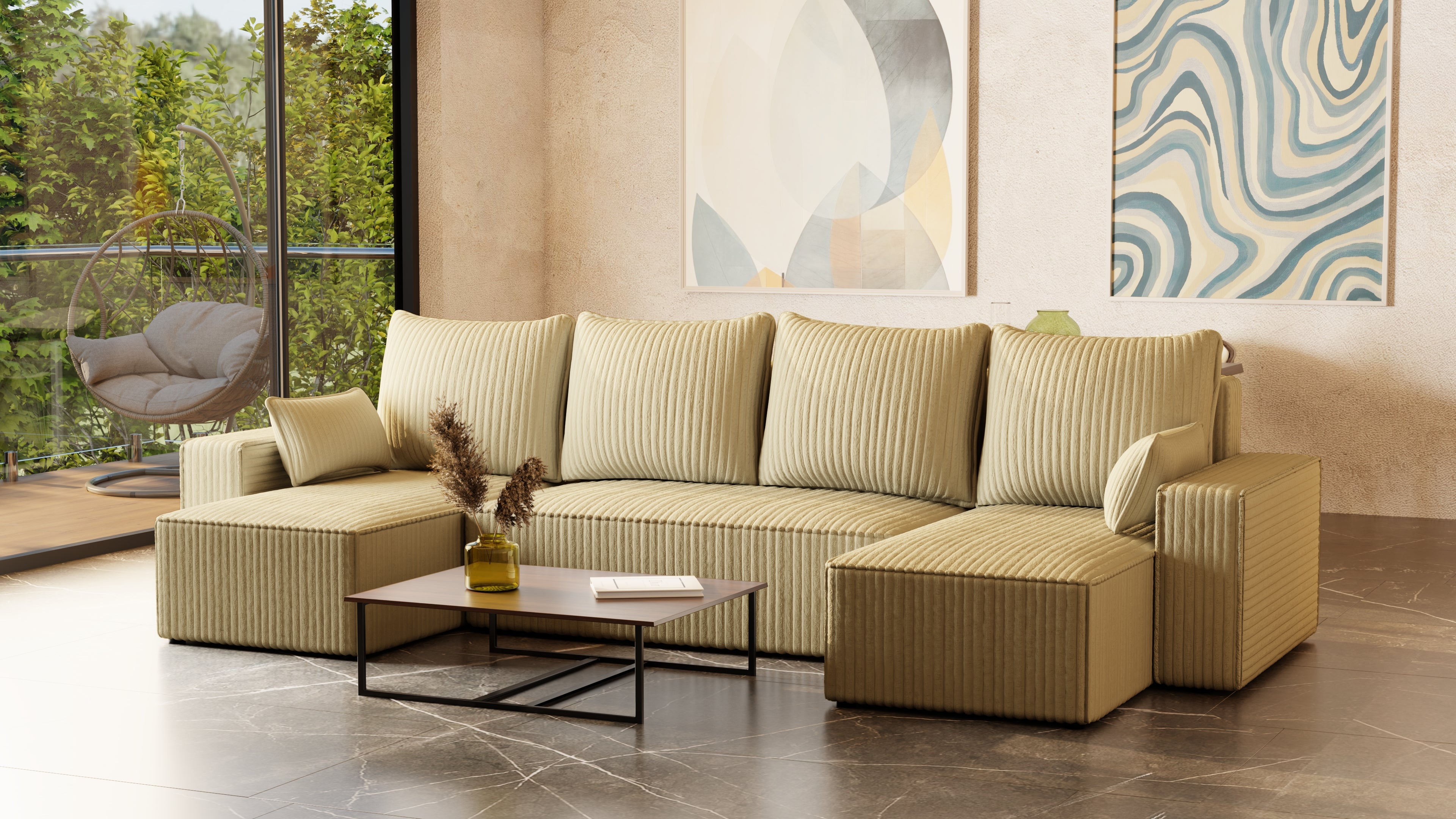 U Ecksofa mit Schlaffunktion Tobi Cord Felipo