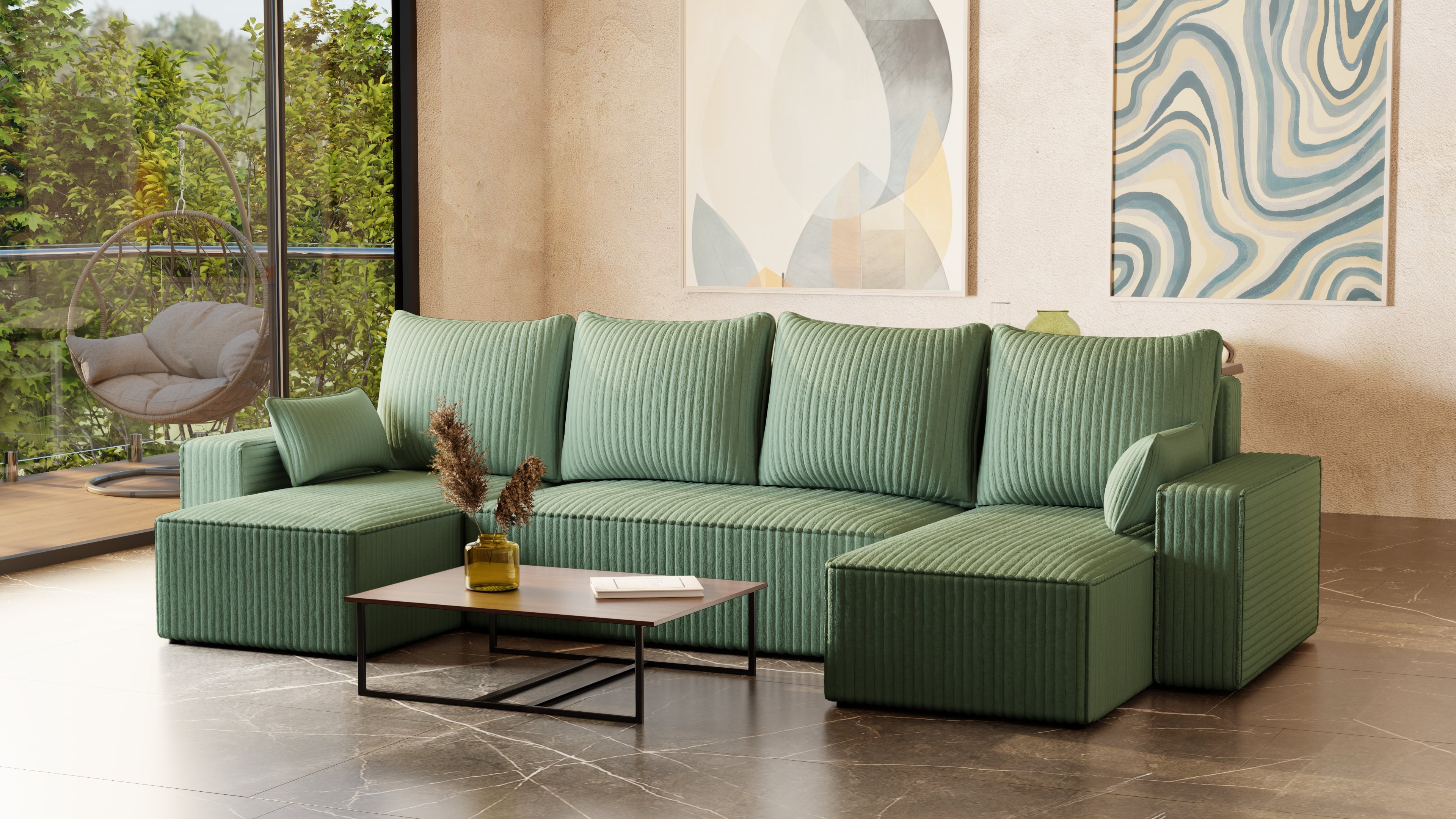 U Ecksofa mit Schlaffunktion Tobi Cord Felipo