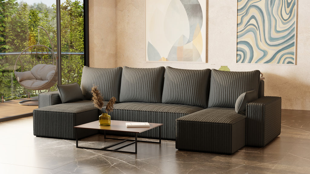 U Ecksofa mit Schlaffunktion Tobi Cord Felipo