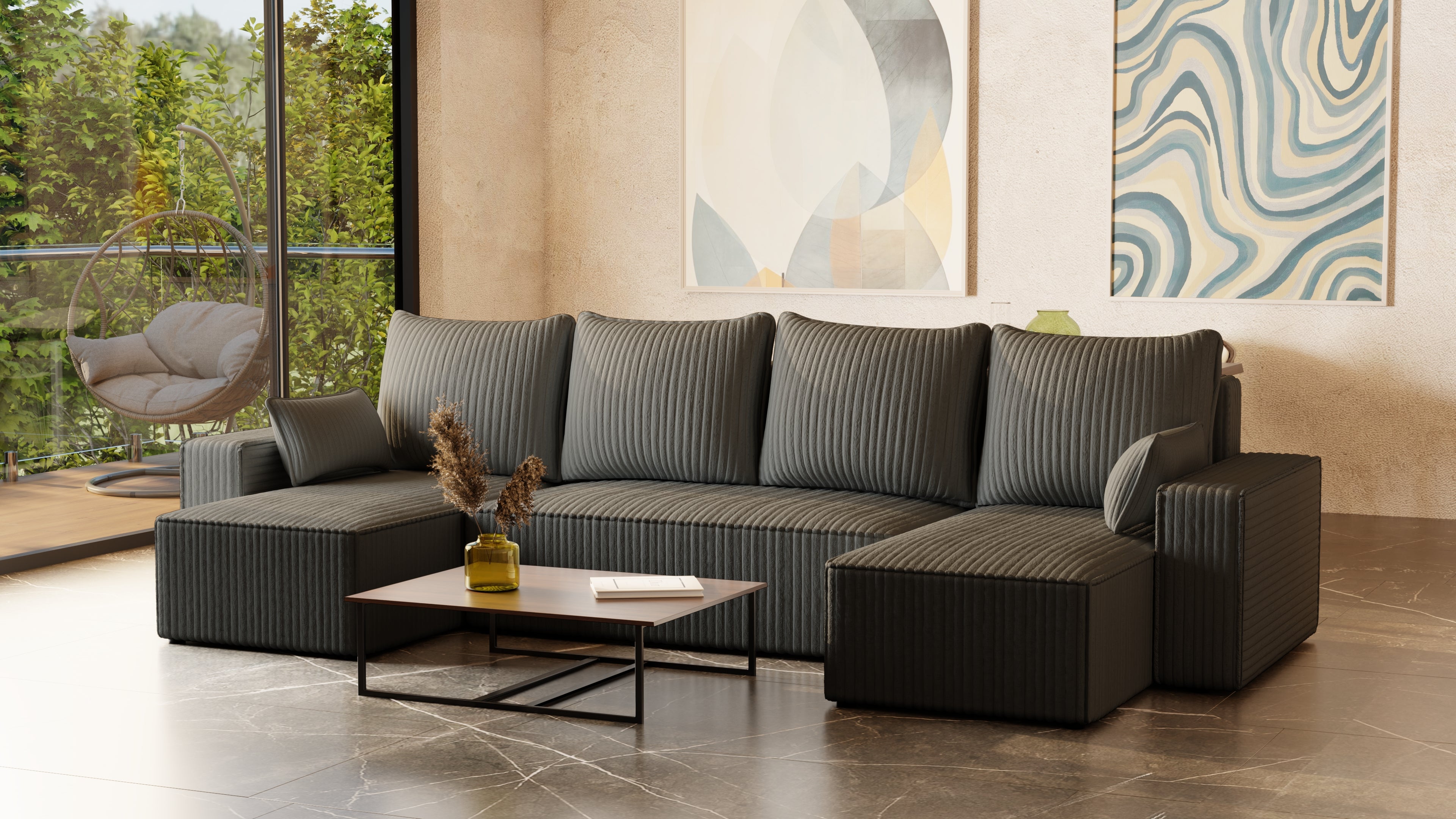 U Ecksofa mit Schlaffunktion Tobi Cord Felipo