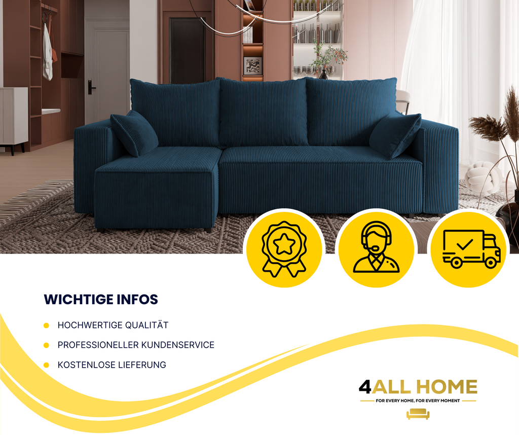 Ecksofa mit Schlaffunktion Tobi Cord Poso