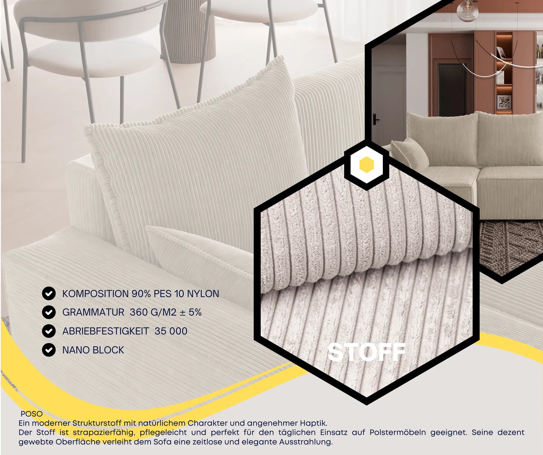 Ecksofa mit Schlaffunktion Tobi Cord Poso