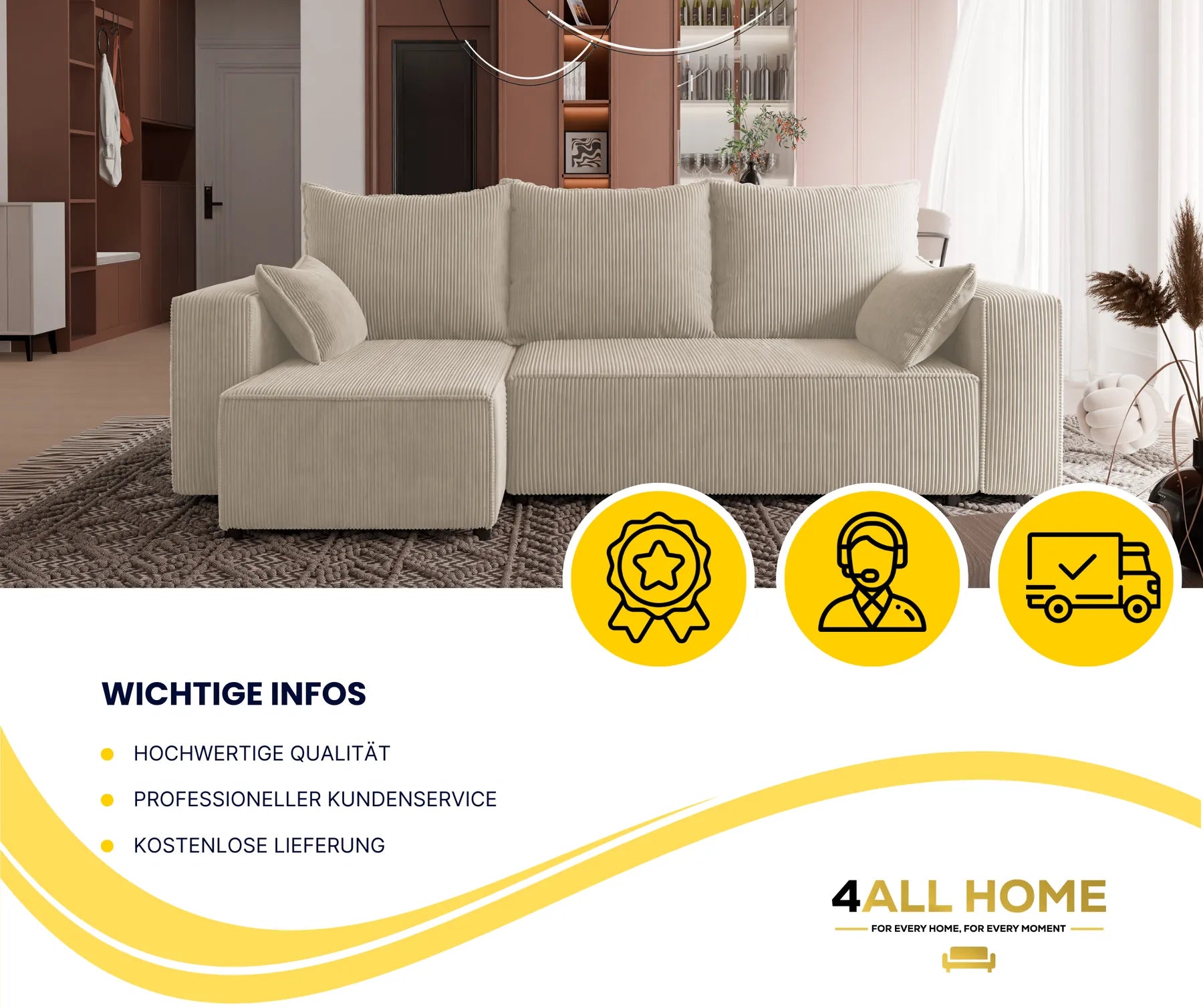 Ecksofa mit Schlaffunktion Tobi Cord Poso