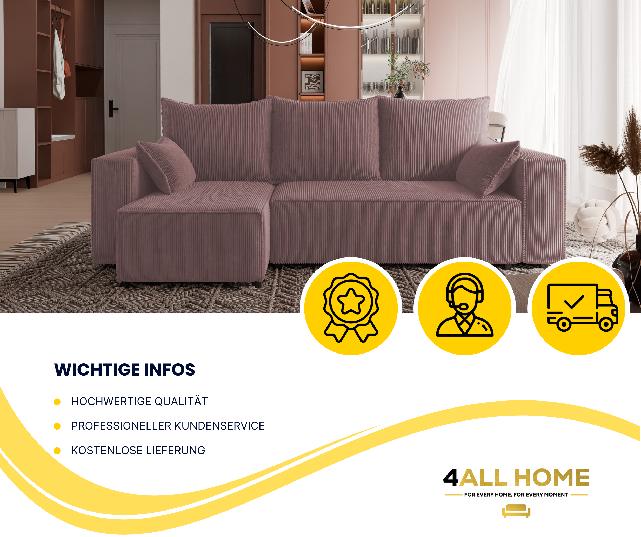 Ecksofa mit Schlaffunktion Tobi Cord Poso