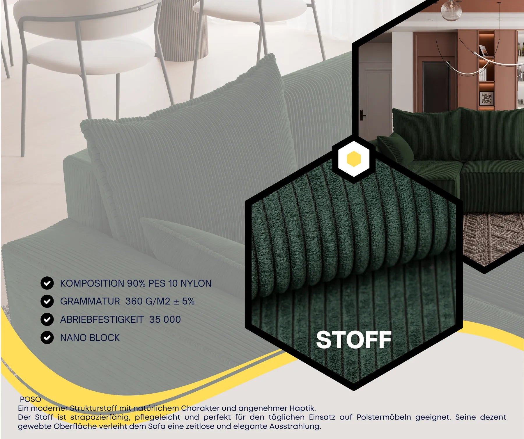 Ecksofa mit Schlaffunktion Tobi Cord Poso