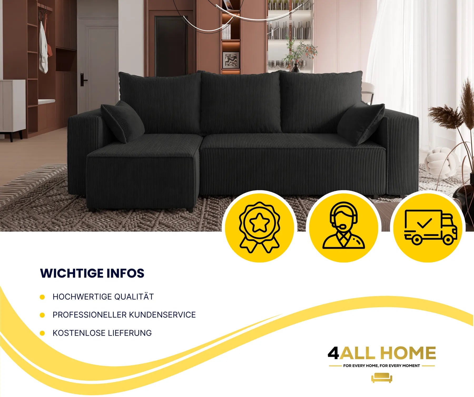 Ecksofa mit Schlaffunktion Tobi Cord Poso