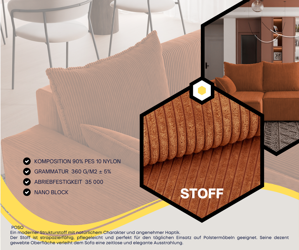 Ecksofa mit Schlaffunktion Tobi Cord Poso