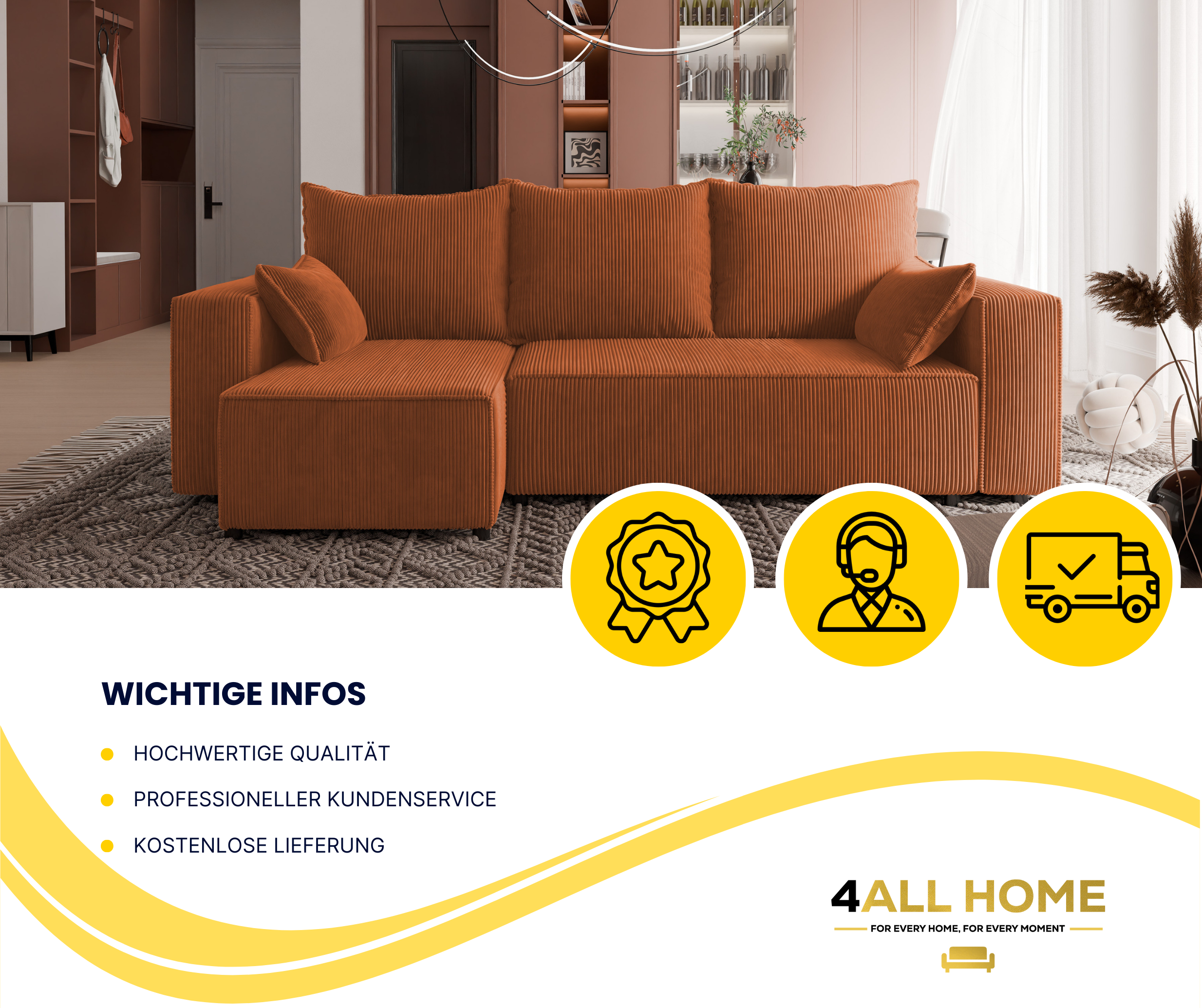 Ecksofa mit Schlaffunktion Tobi Cord Poso