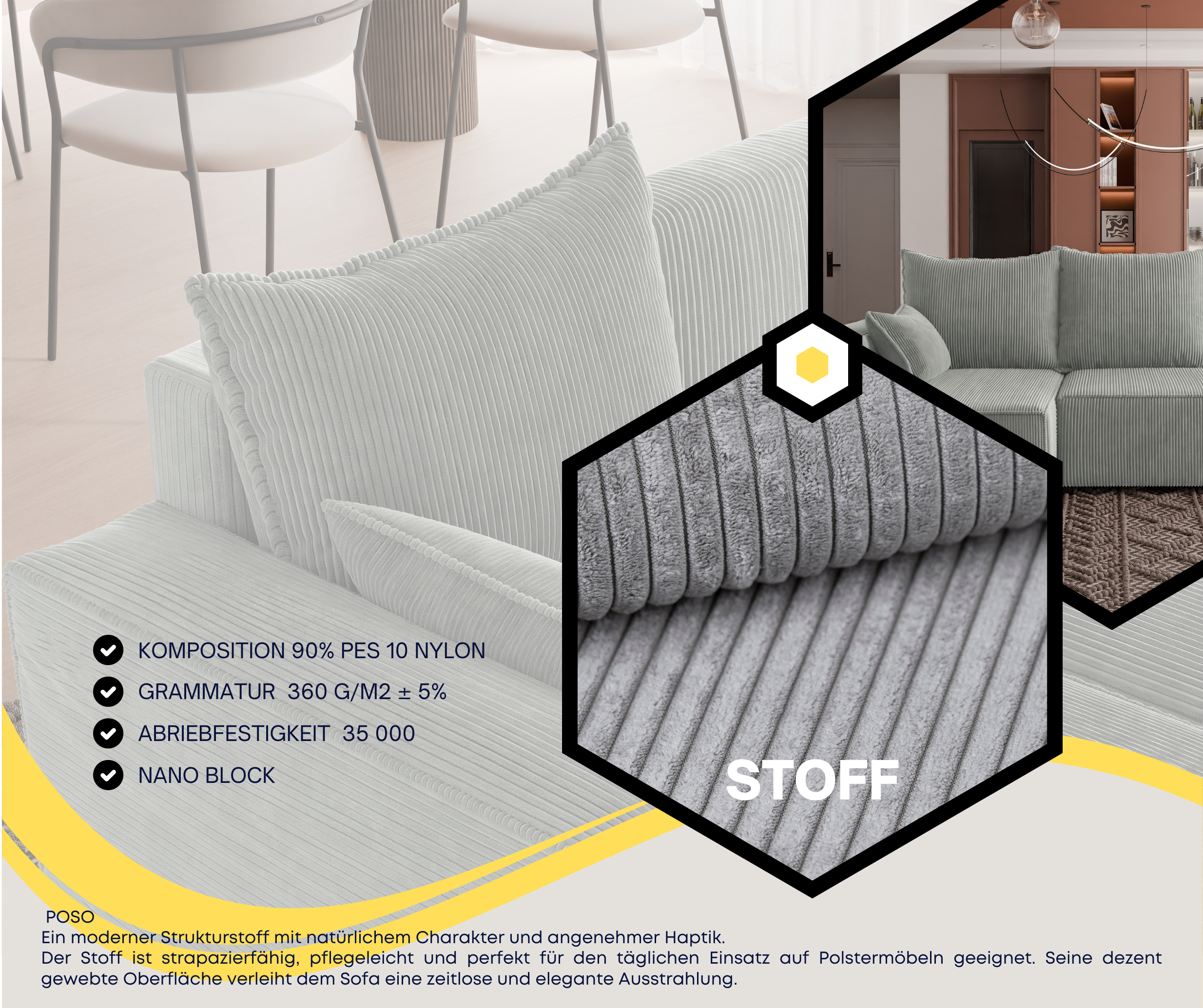 Ecksofa mit Schlaffunktion Tobi Cord Poso