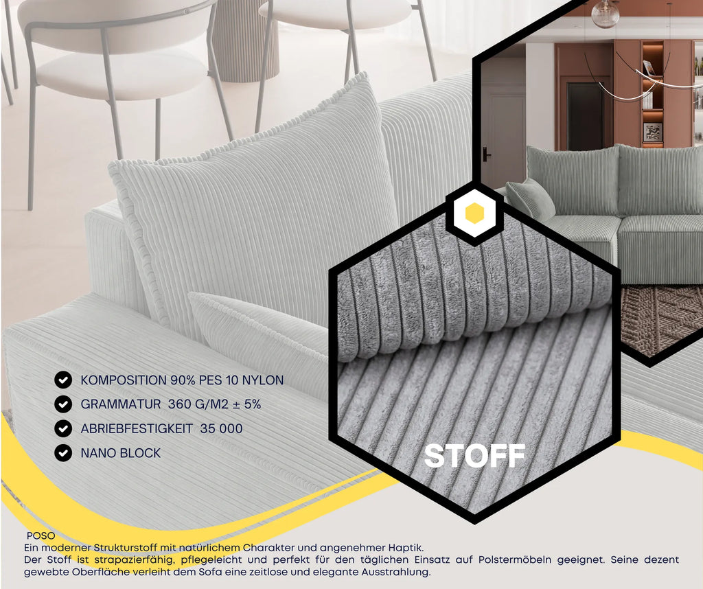 Ecksofa mit Schlaffunktion Tobi Cord Poso