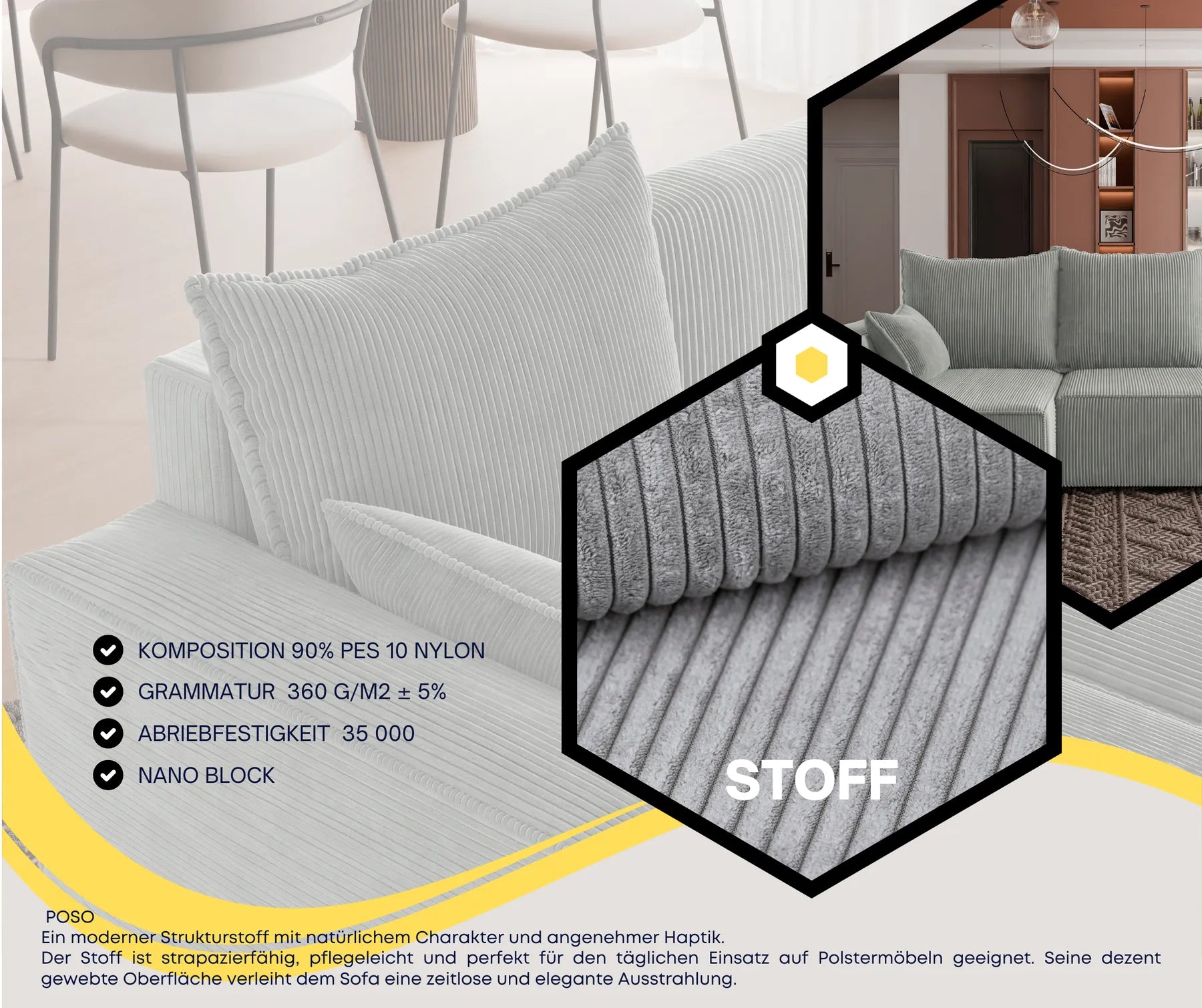 Ecksofa mit Schlaffunktion Tobi Cord Poso