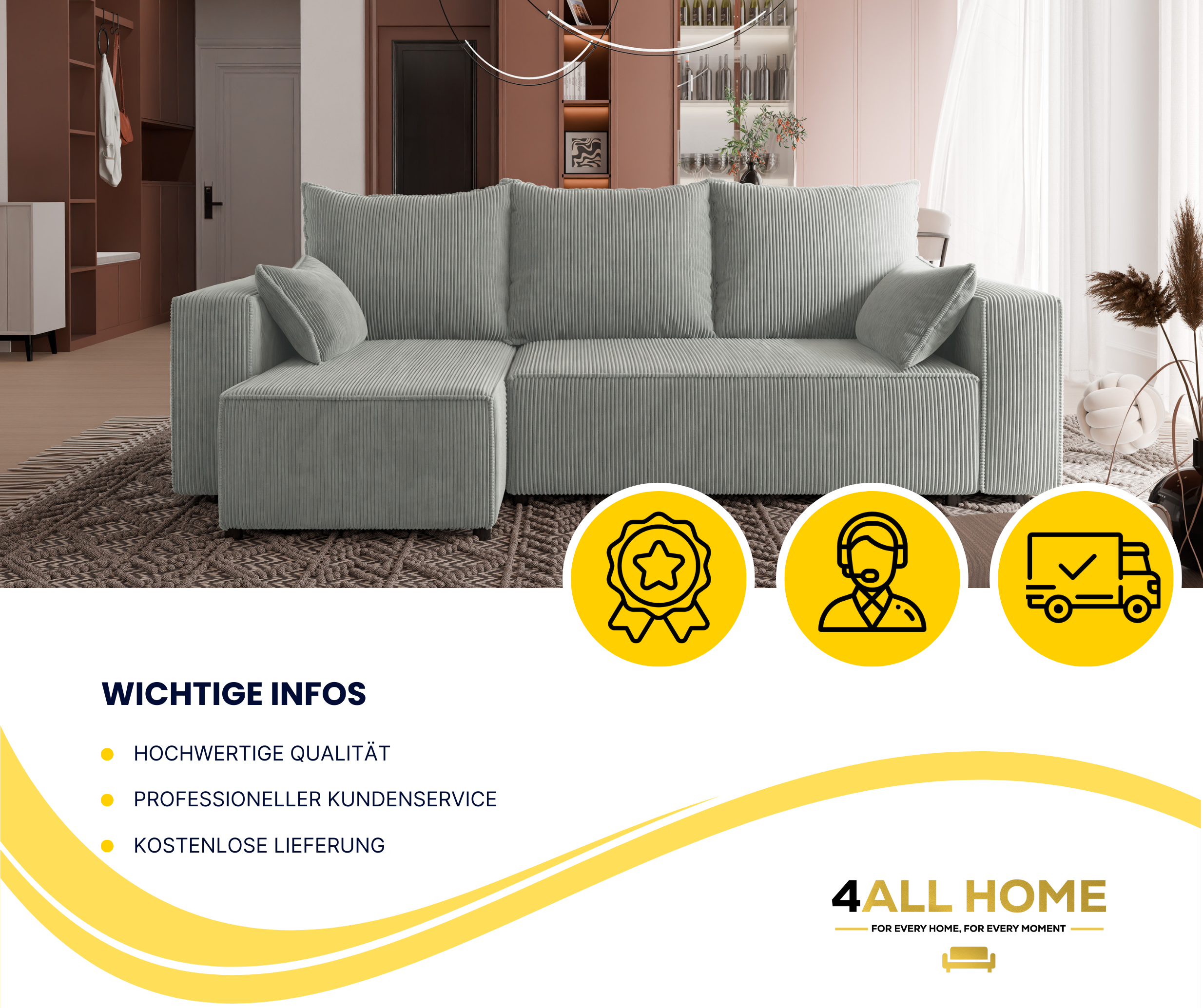 Ecksofa mit Schlaffunktion Tobi Cord Poso