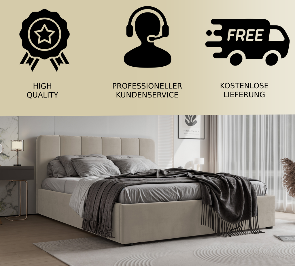 Polsterbett Calvin 140/160/180x200cm mit Bettkasten und Lattenrost