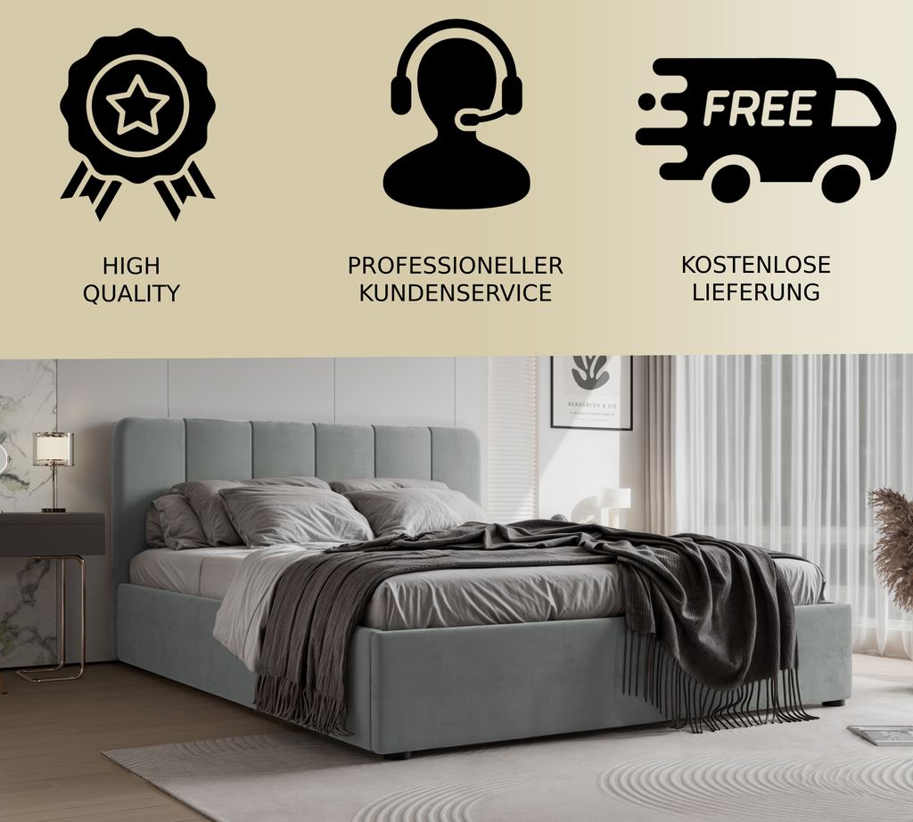 Polsterbett Calvin 140/160/180x200cm mit Bettkasten und Lattenrost