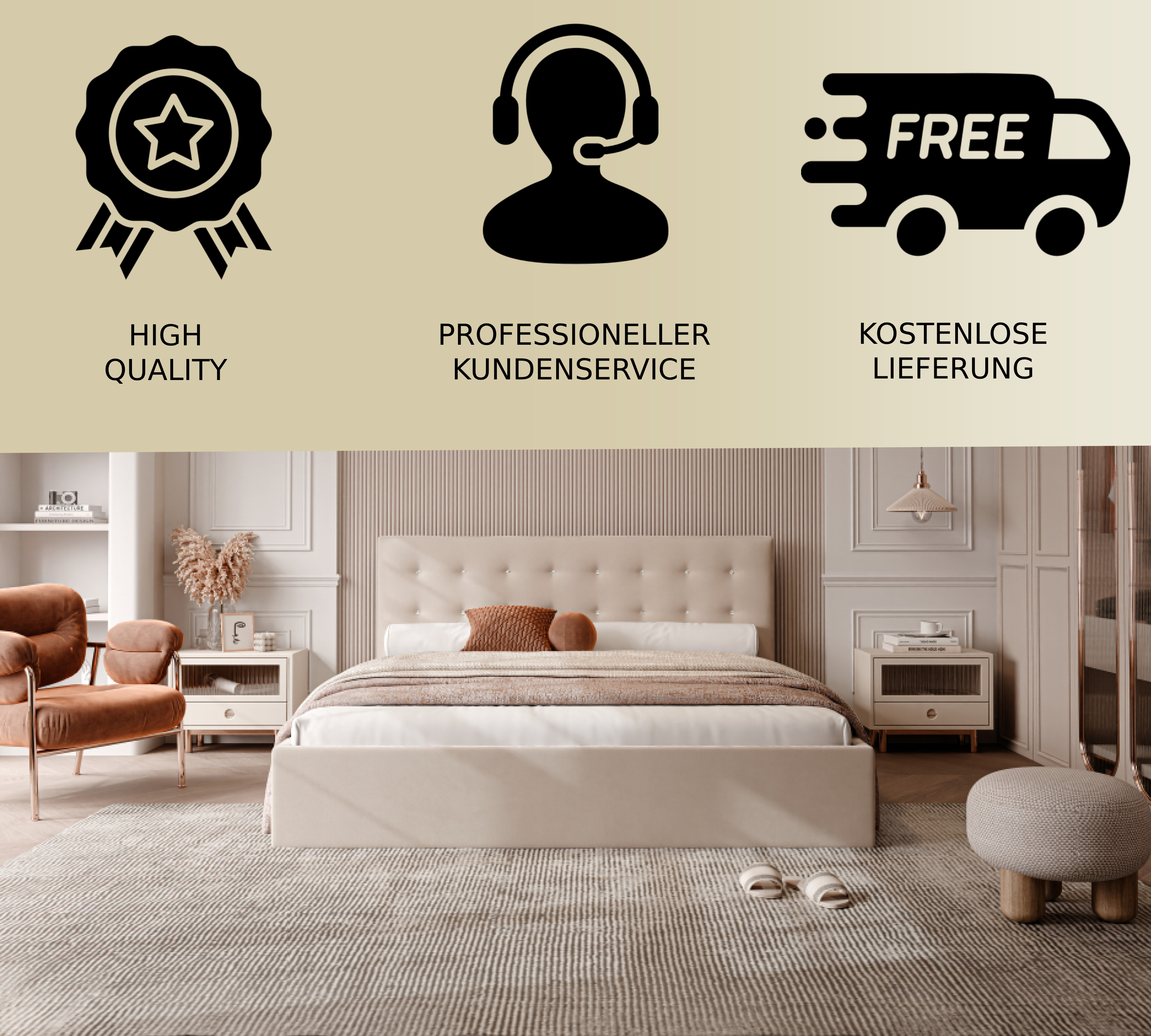 Polsterbett Kiki 140/160/180x200cm mit Bettkasten und Lattenrost