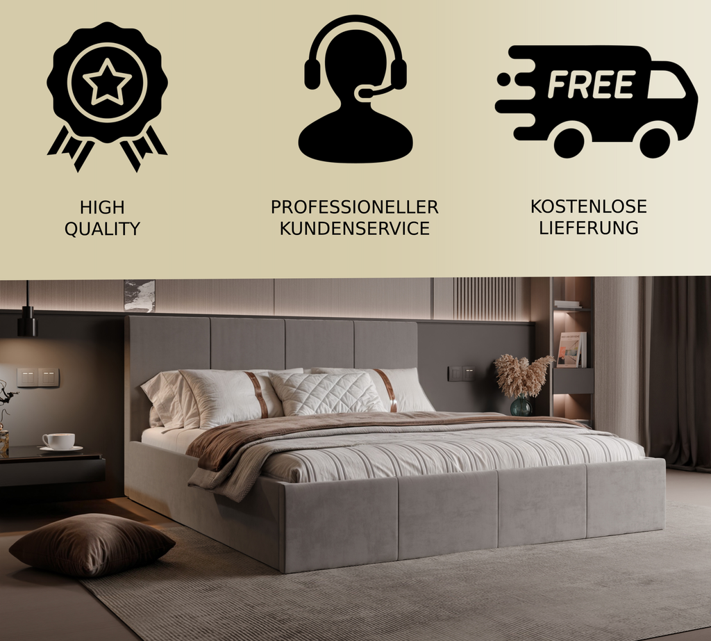Polsterbett Killy 140/160/180x200cm mit Bettkasten und Lattenrost