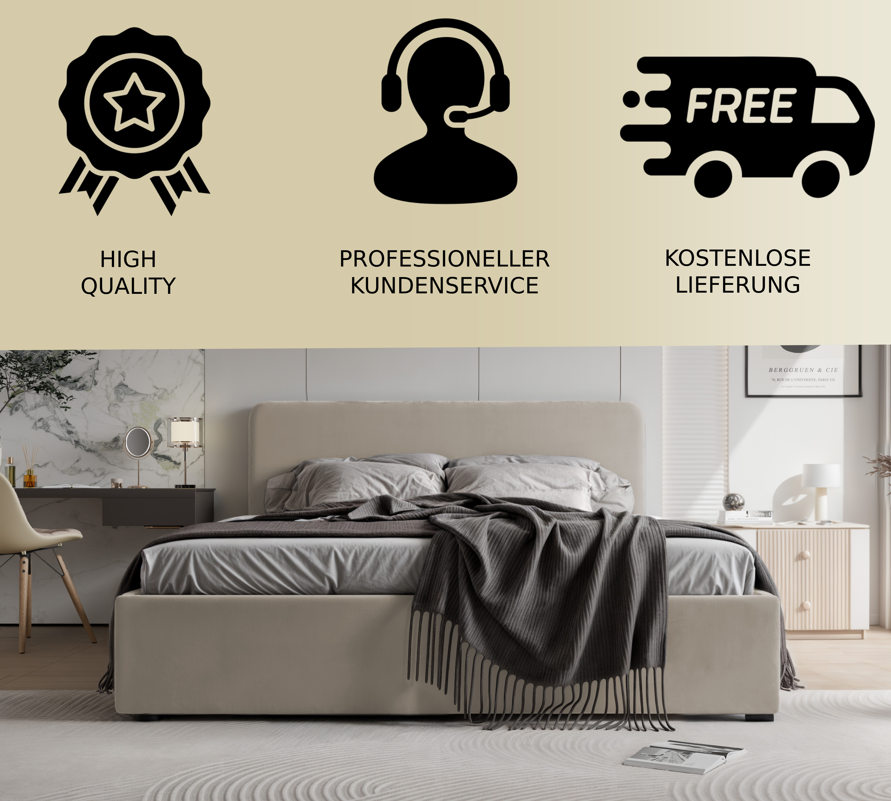 Polsterbett Lili 140/160/180x200cm mit Bettkasten und Lattenrost