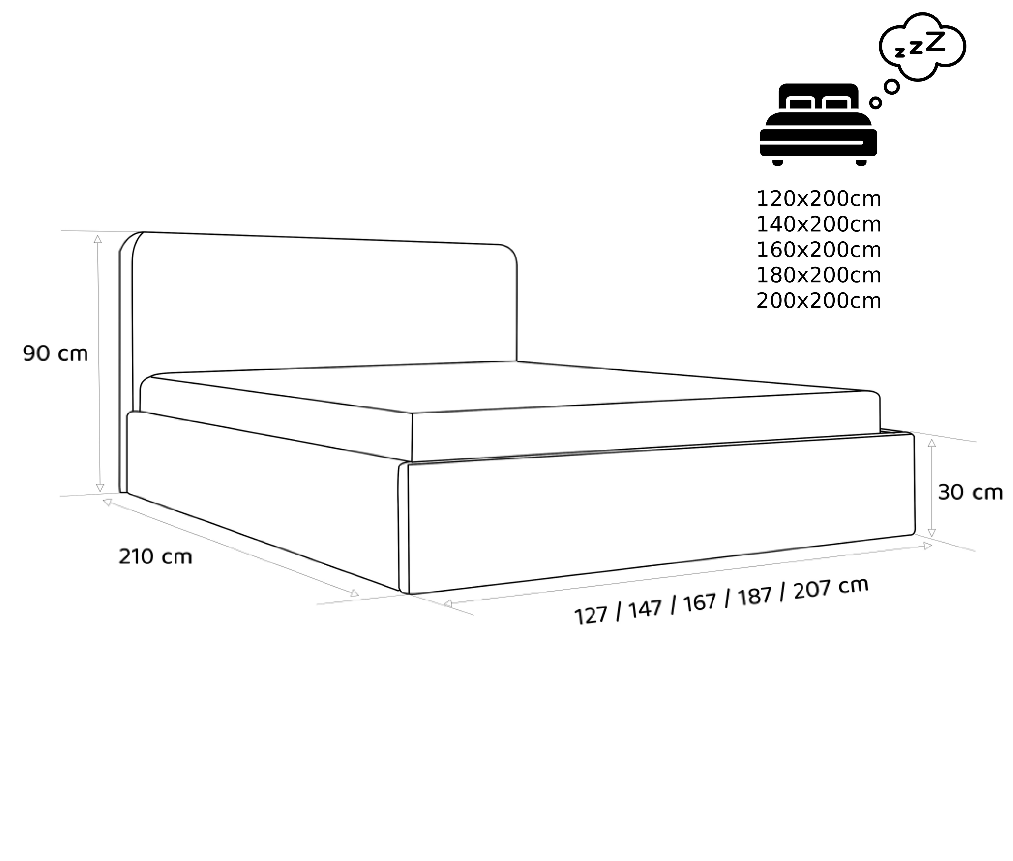 Polsterbett Lili 140/160/180x200cm mit Bettkasten und Lattenrost