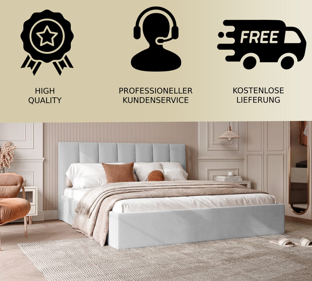 Polsterbett Lora 140/160/180x200cm mit Bettkasten und Lattenrost