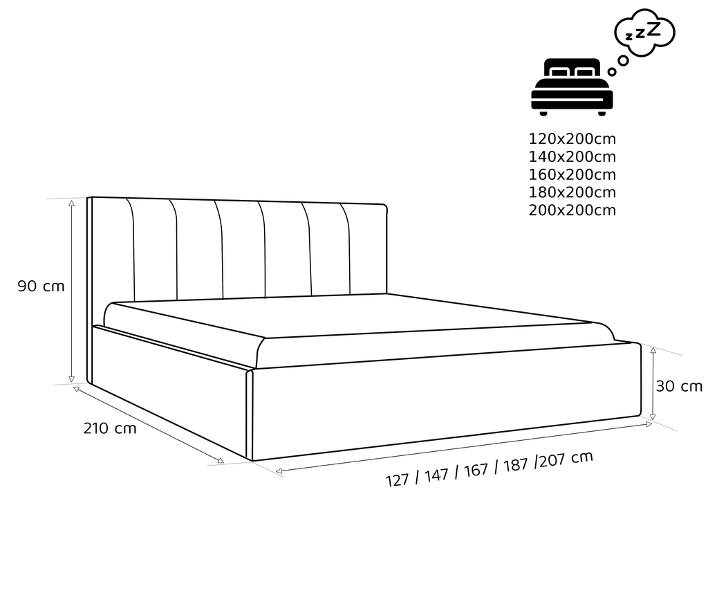 Polsterbett Lora 140/160/180x200cm mit Bettkasten und Lattenrost