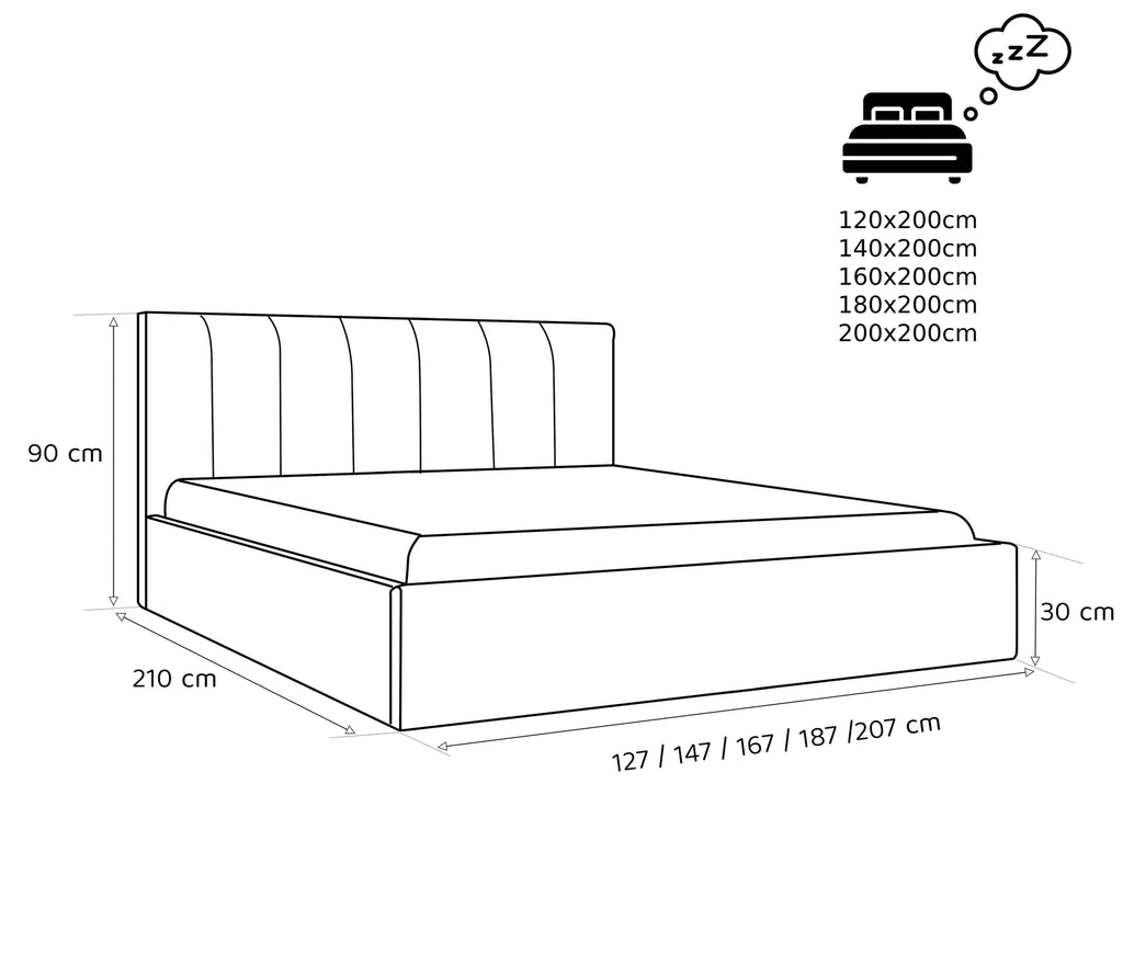 Polsterbett Lora 140/160/180x200cm mit Bettkasten und Lattenrost